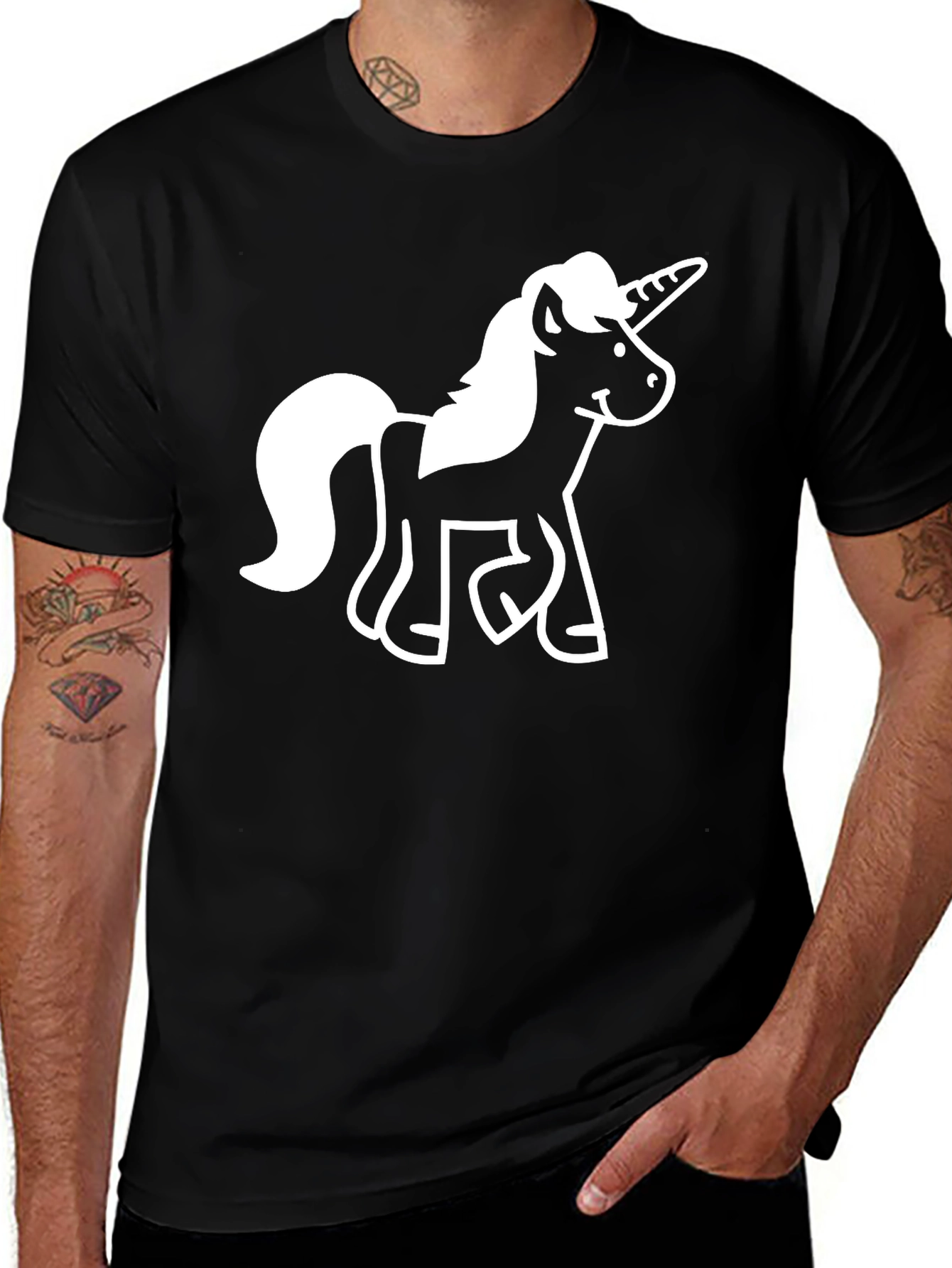 Variant 6 of Unicorn Graphic Tee - Black Cotton Blend Shirt