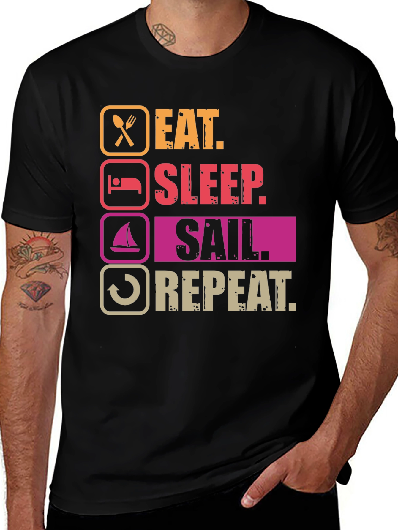 Variant 6 of Eat Sleep Sail Repeat T-Shirt - Boating Life Apparel