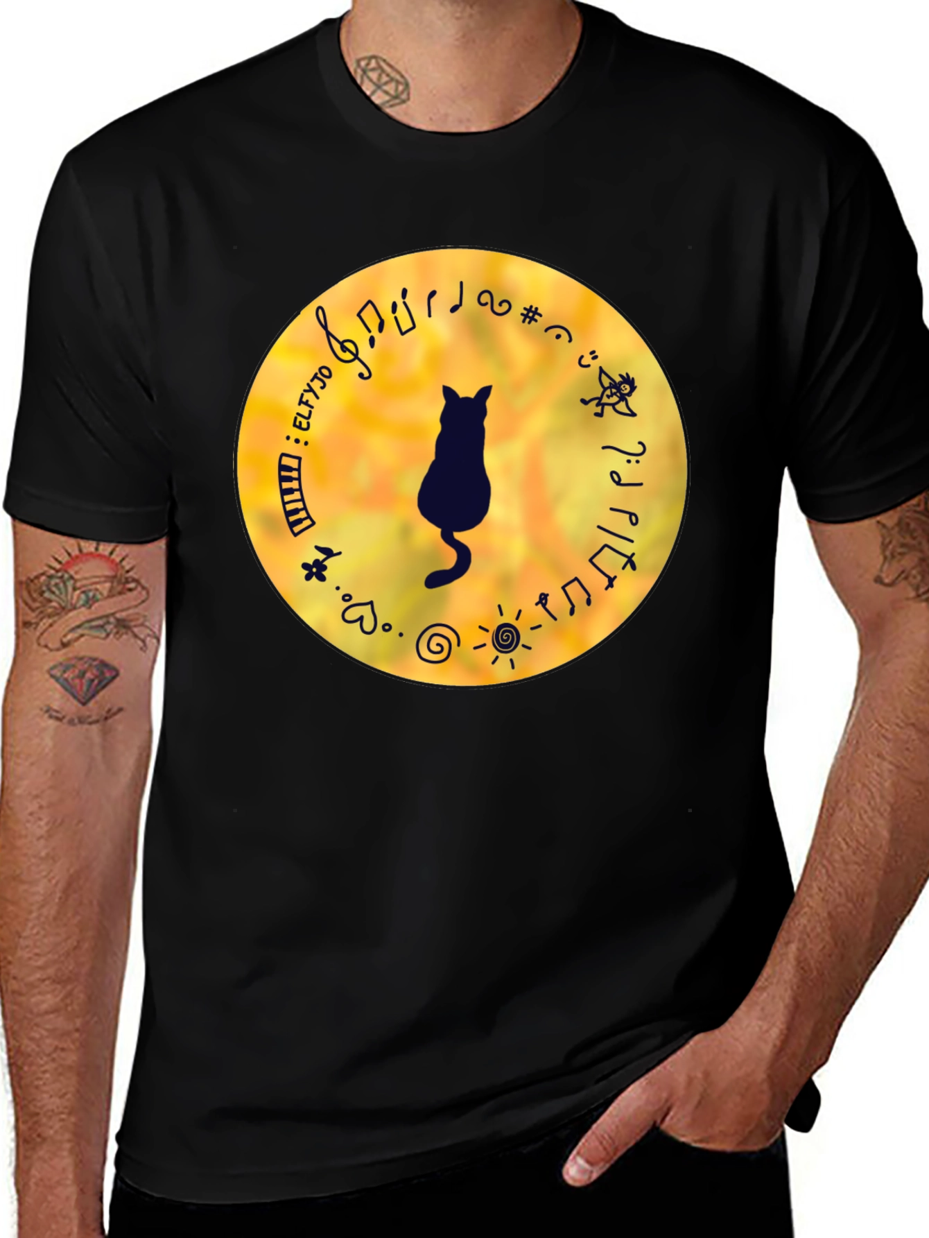 Variant 7 of Cat Musician Black T-Shirt