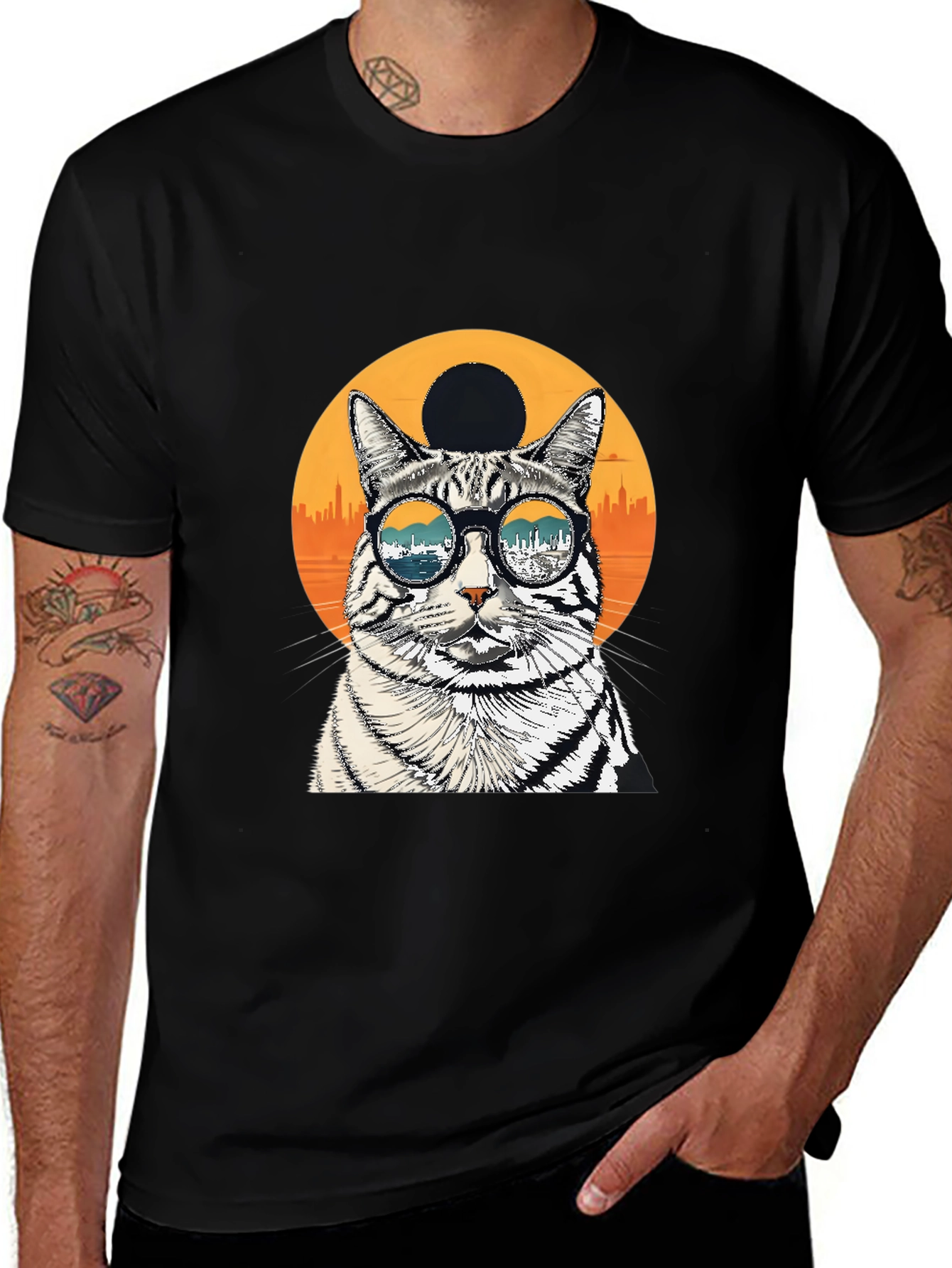 Variant 25 of Cat with Cityscape Glasses T-Shirt