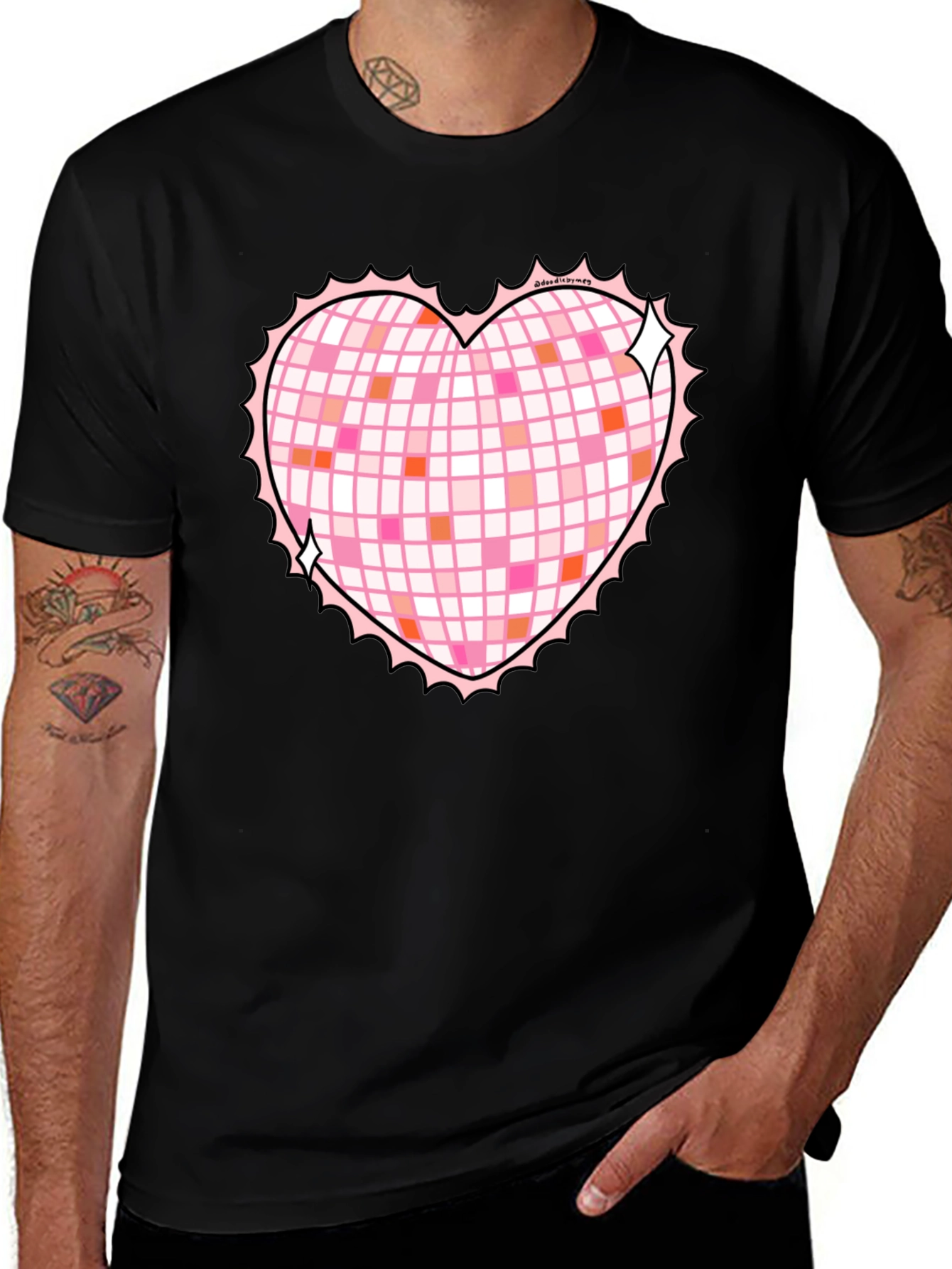 Variant 19 of Heart Disco Ball Graphic Tee - Retro Party Shirt