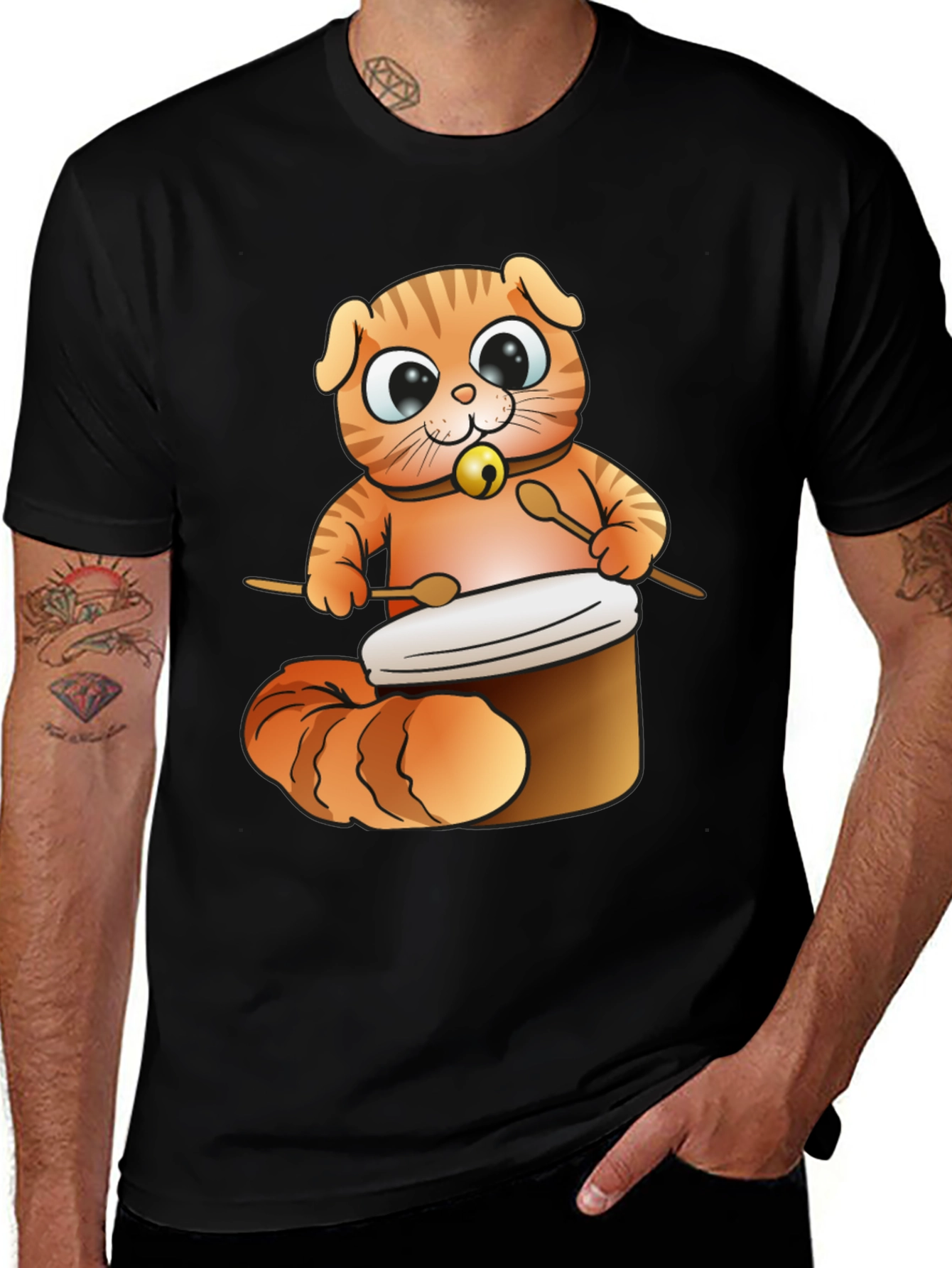 Variant 11 of Cat Drummer T-Shirt - Cute Cartoon Animal Design