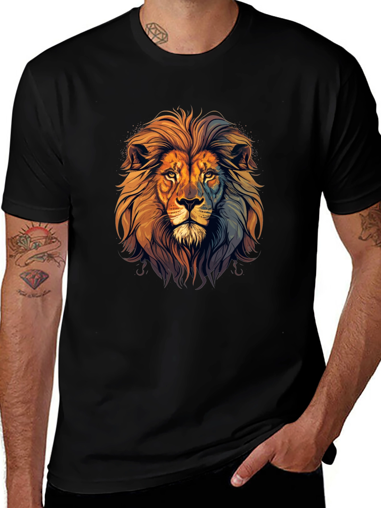 Variant 15 of Lion Head Graphic Black T-Shirt