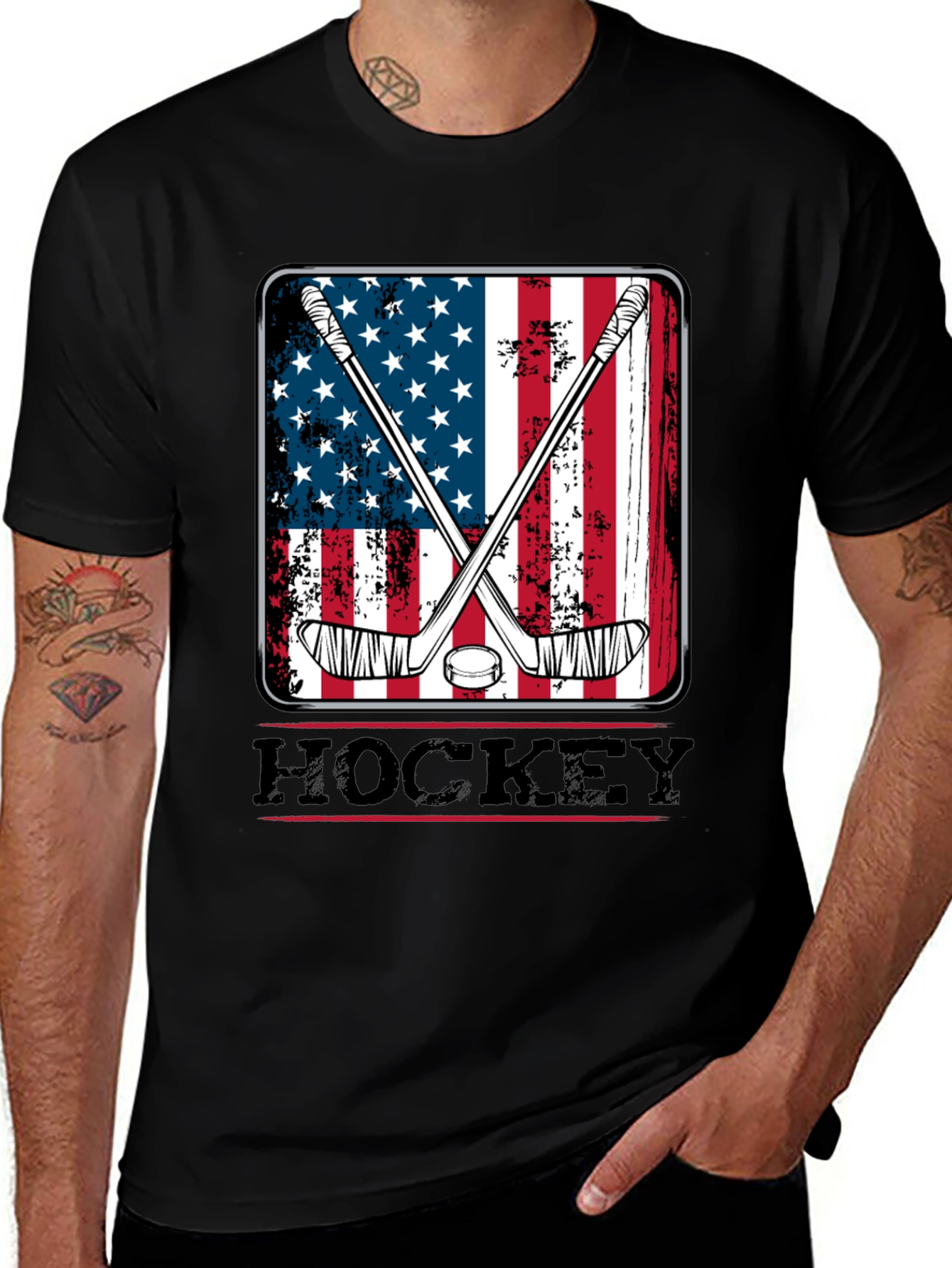 Variant 26 of American Flag Hockey T-Shirt