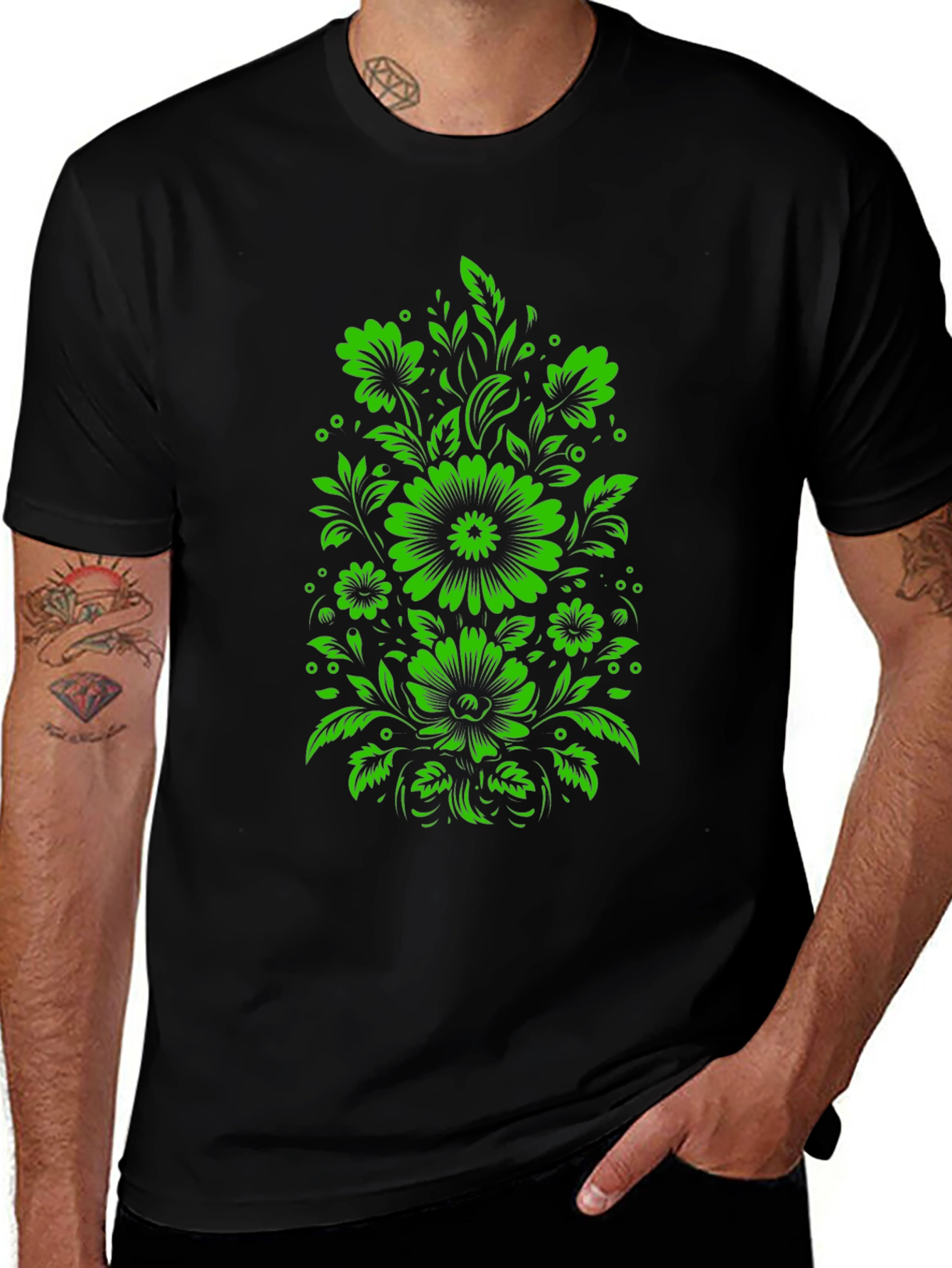 Variant 5 of Floral Print Black T-Shirt