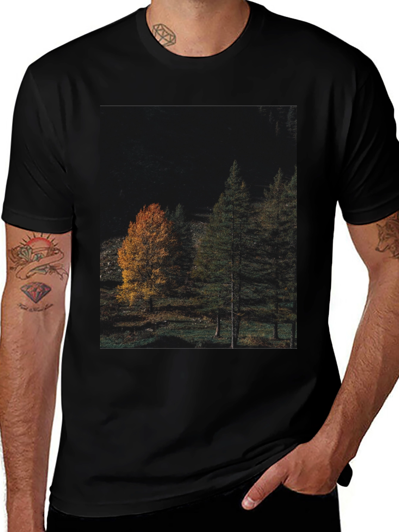 Variant 8 of Nature Scene Graphic Tee - Black Cotton Blend