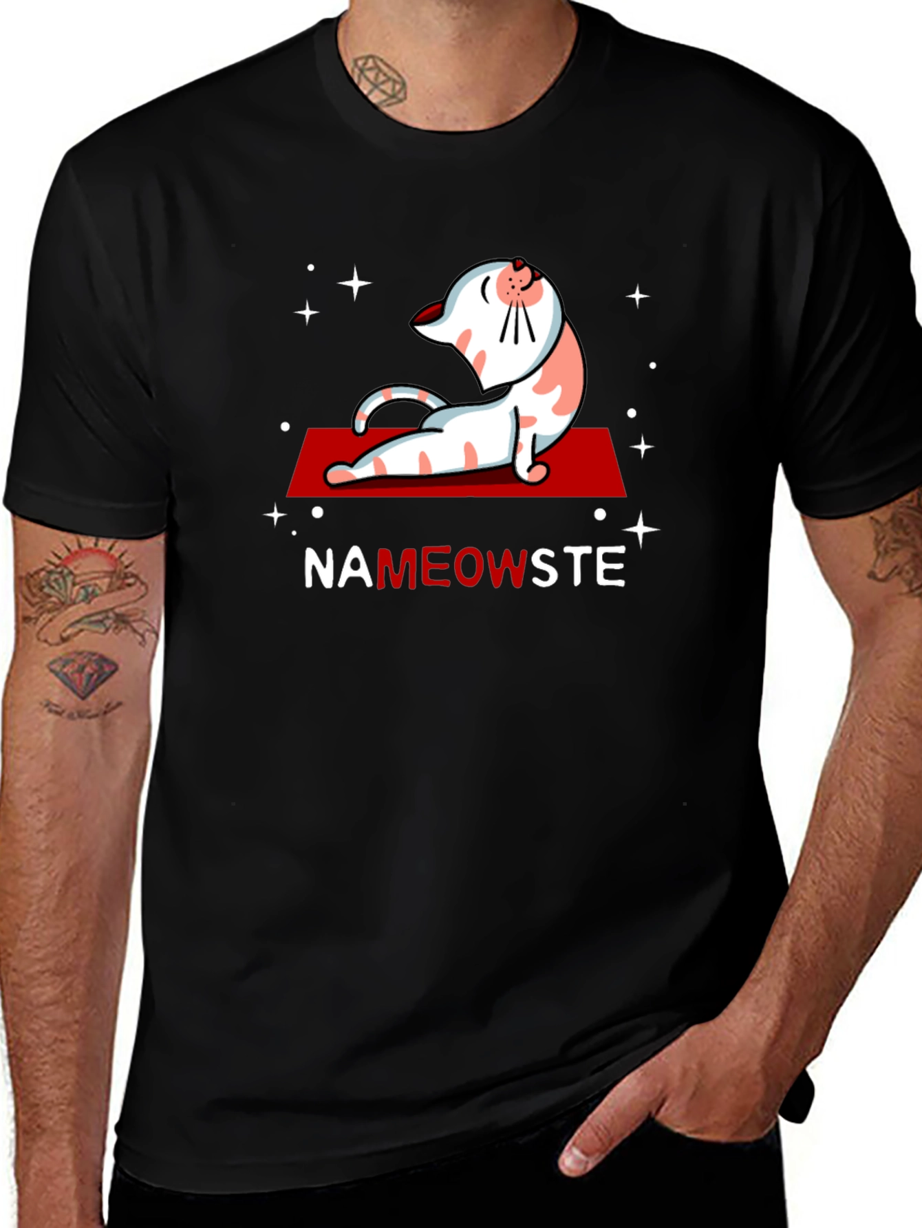 Variant 25 of NaMEOWste Cat Yoga T-Shirt - Black Cotton Tee
