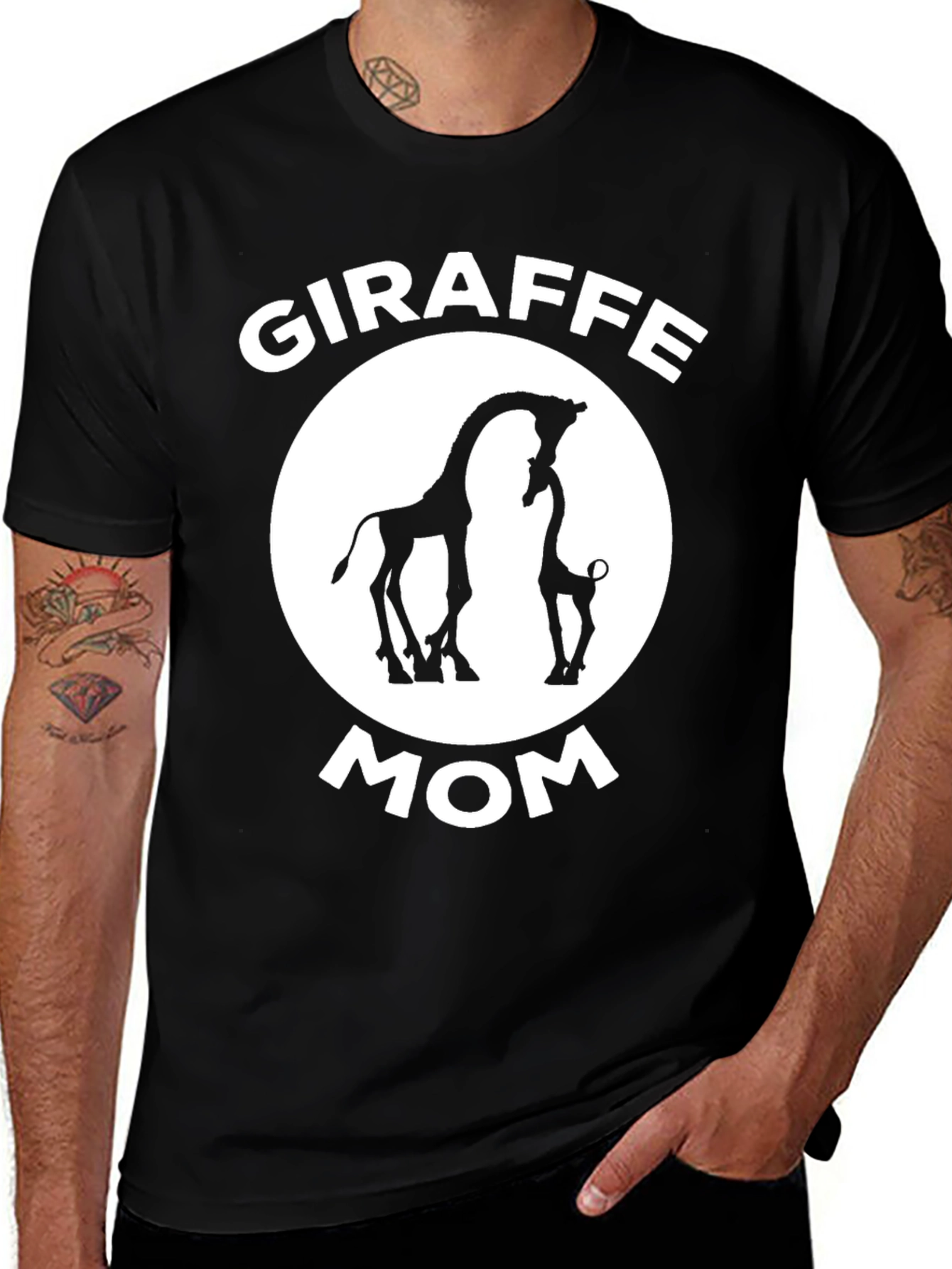Variant 18 of Giraffe Mom Graphic T-Shirt - Black