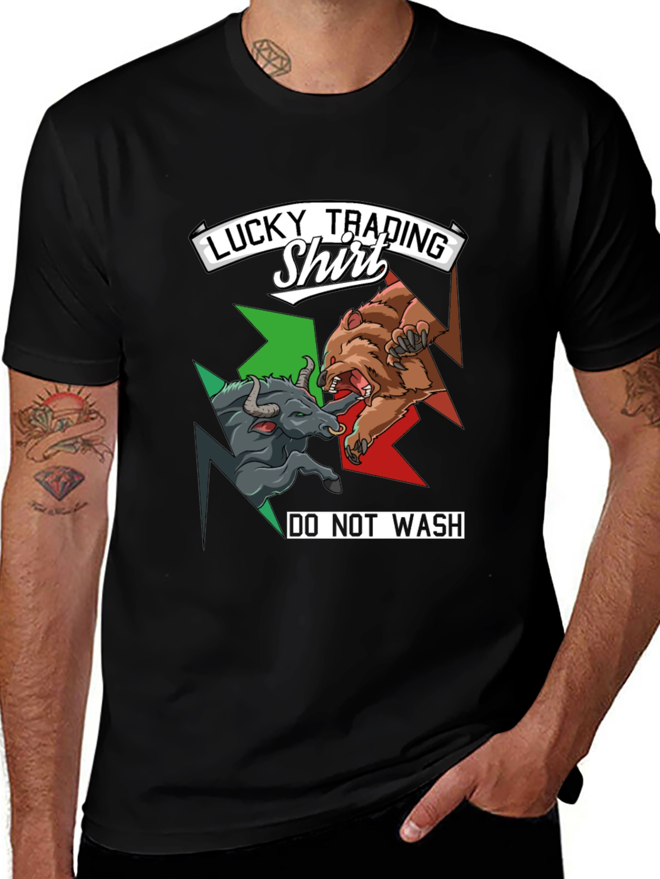 Variant 15 of Lucky Trading Shirt - Bull vs Bear Black Tee