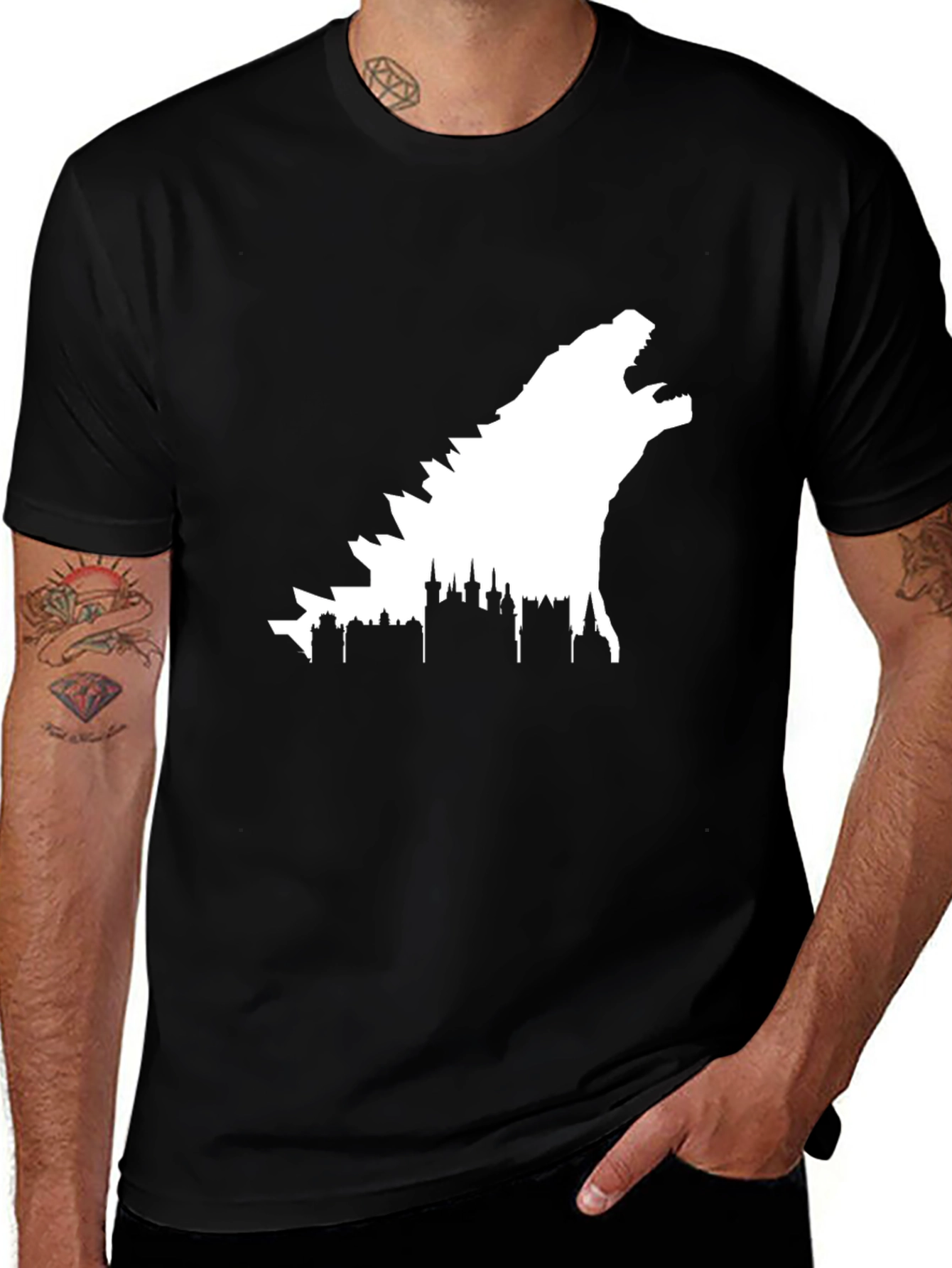 Godzilla Skyline Graphic Tee - Black Cotton