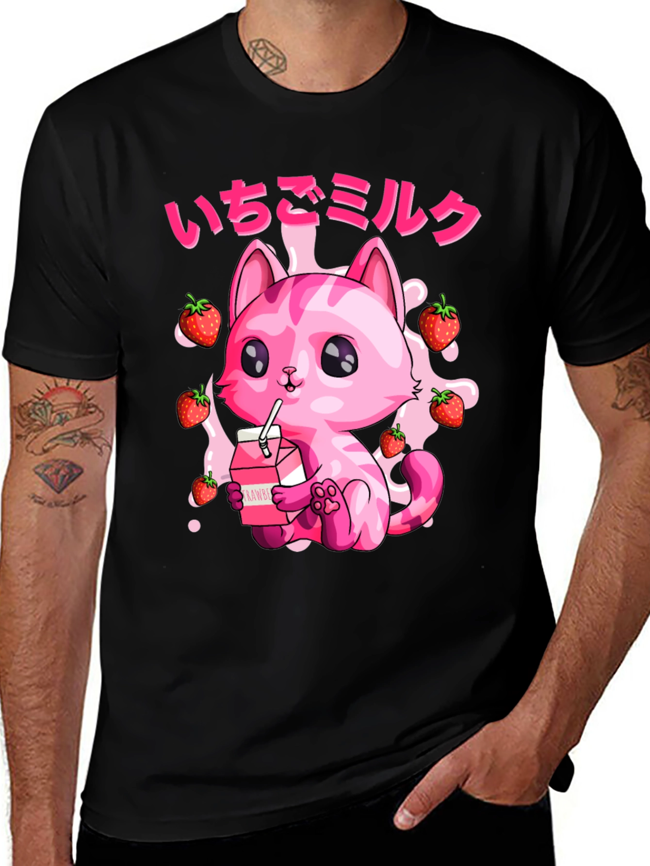 Variant 23 of Strawberry Milk Cat T-Shirt - Kawaii Anime Style