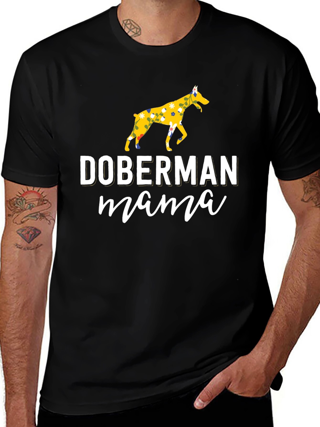 Variant 23 of Doberman Mama T-Shirt - Floral Dog Lover Tee