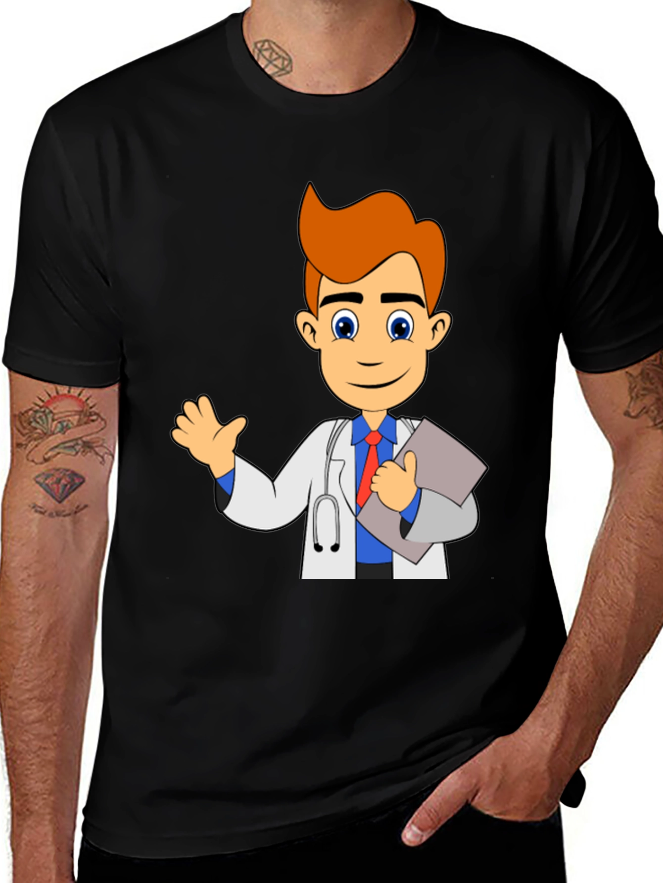 Variant 26 of Cartoon Doctor Graphic Tee - Unisex Black T-Shirt