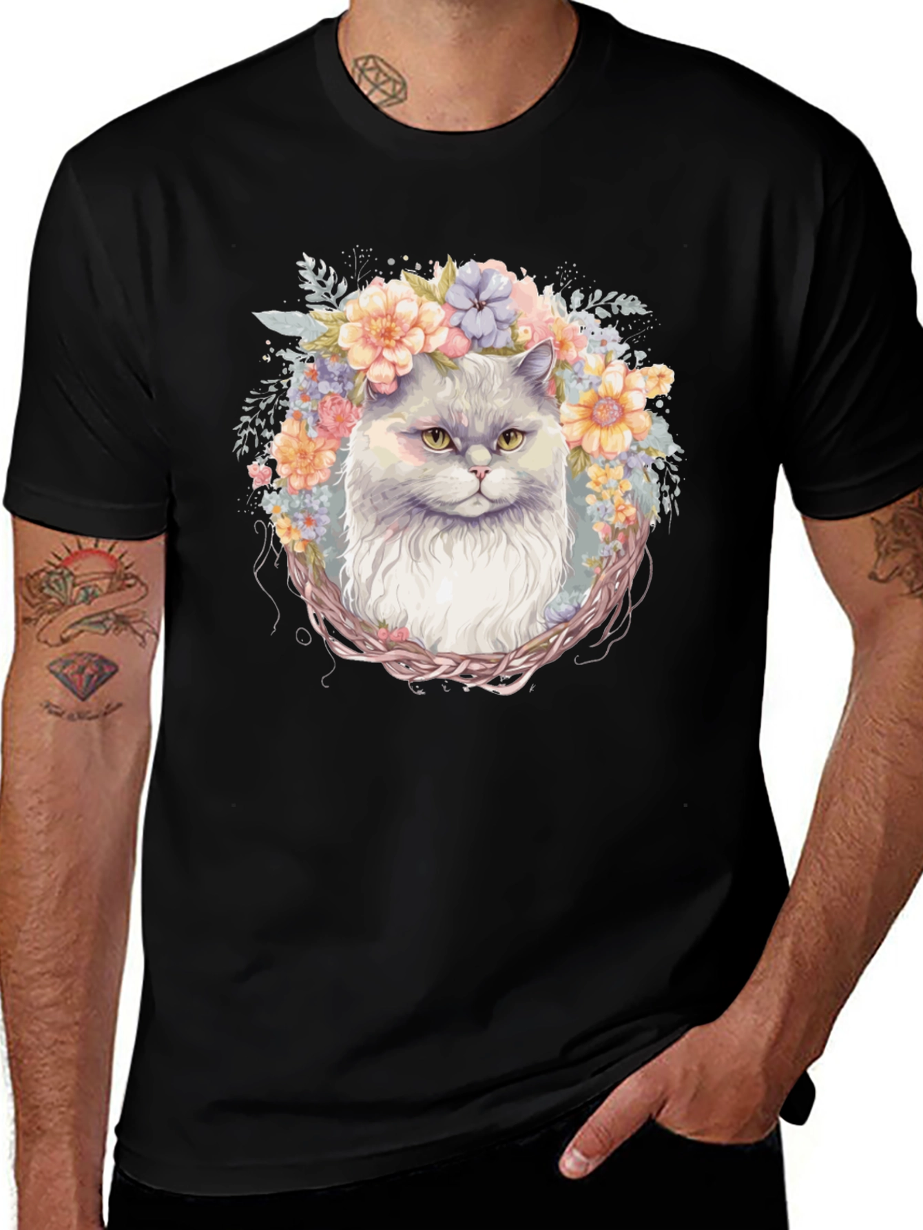Variant 12 of Floral Cat T-Shirt: Whimsical Comfort