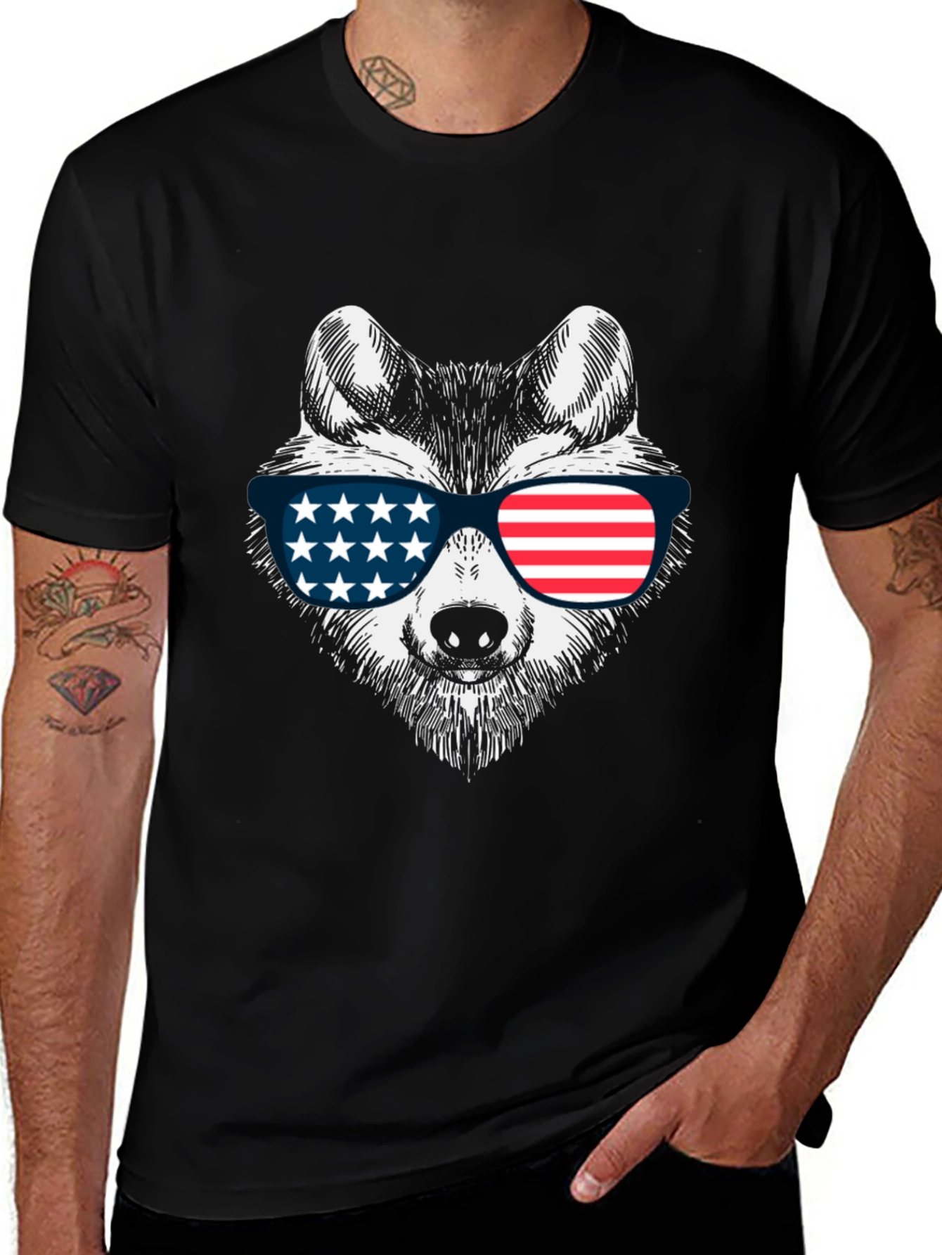 Variant 8 of Patriotic Wolf Graphic Tee - USA Flag Sunglasses