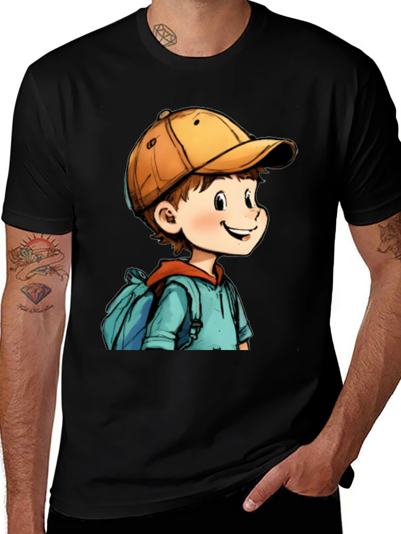 Variant 27 of Cartoon Boy Black T-Shirt: Fun Graphic Tee for Everyday Wear