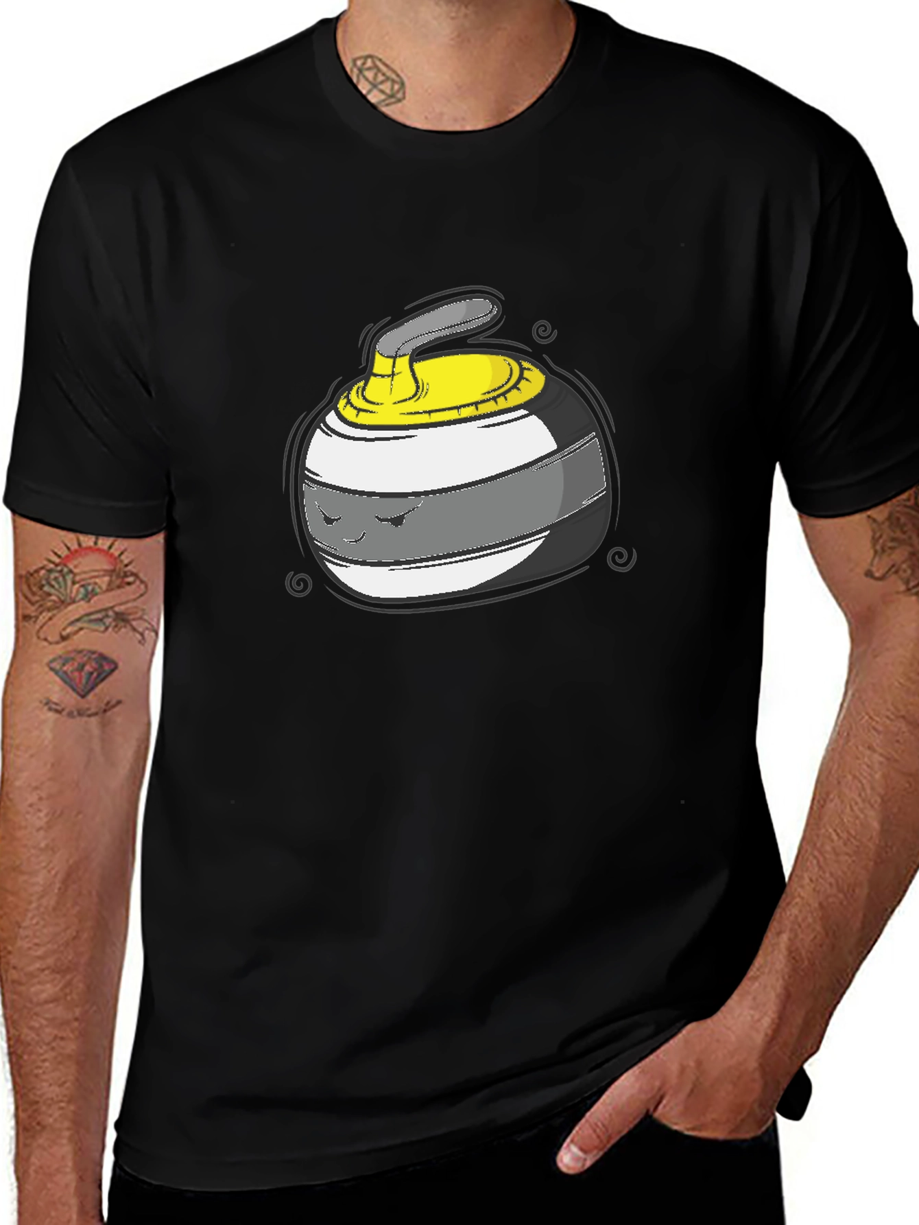 Variant 7 of Curling Stone Graphic Tee - Black Cotton T-Shirt