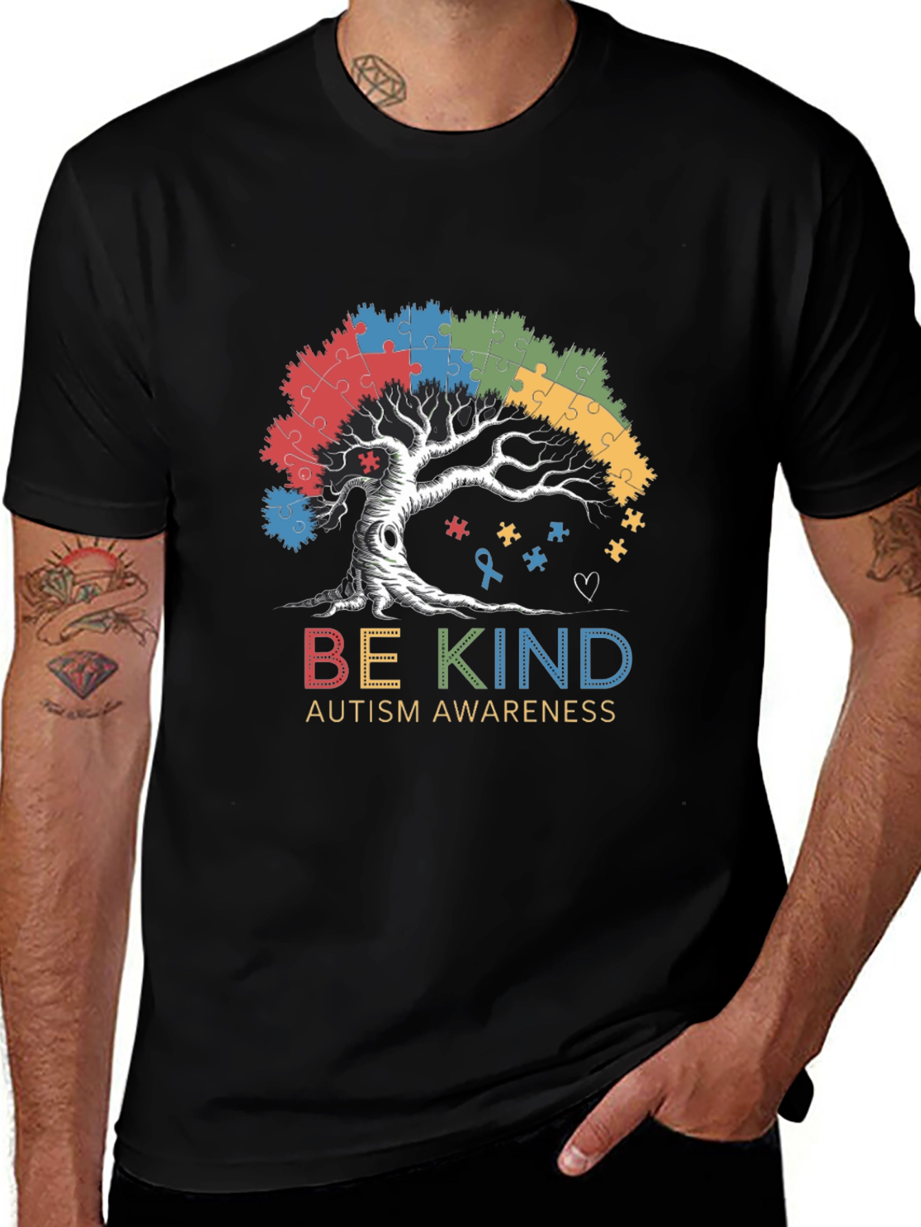 Be Kind Autism Awareness Tree Puzzle T-Shirt