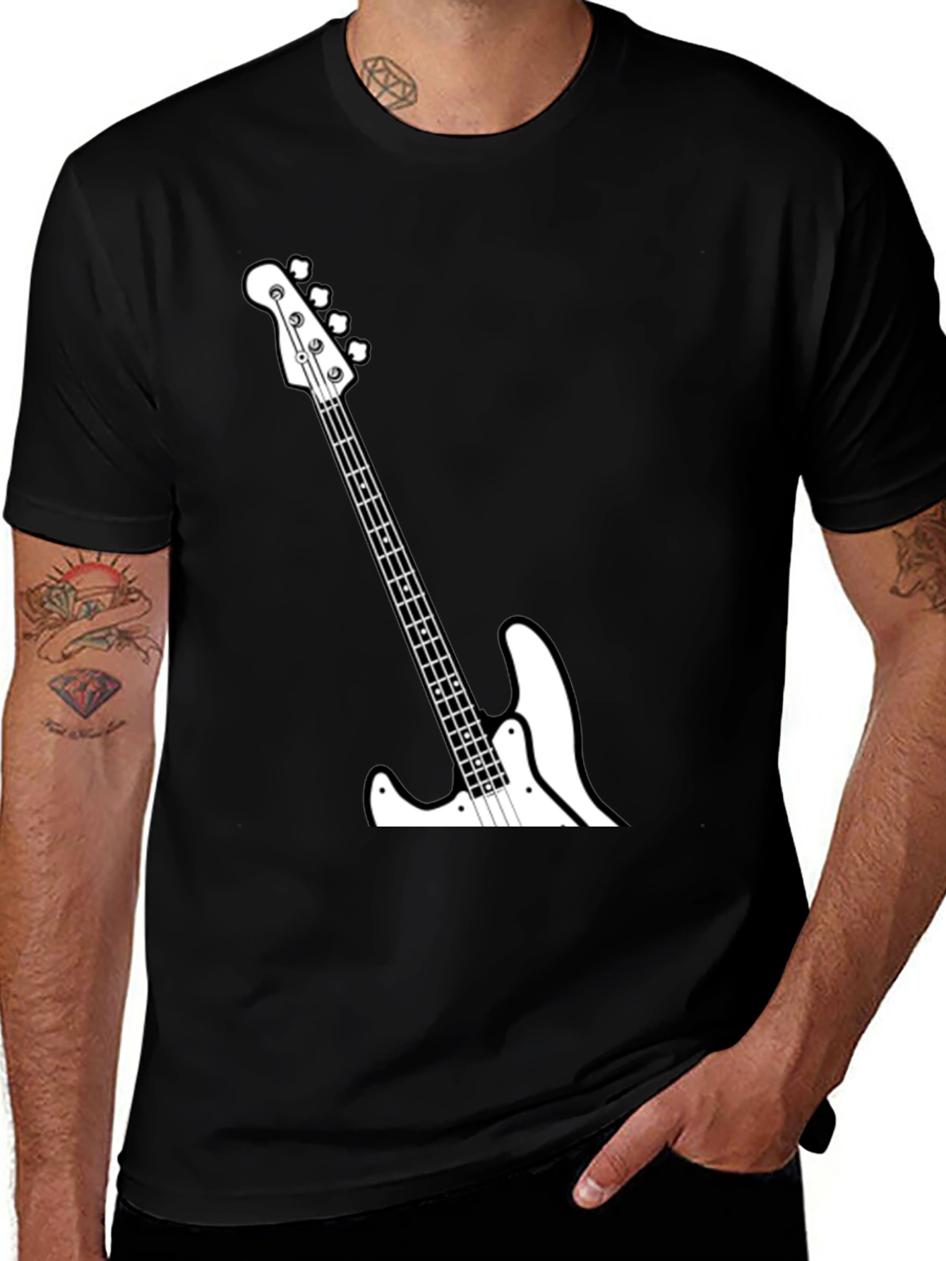 Variant 30 of Cool Bass Guitar Graphic Tee - Black