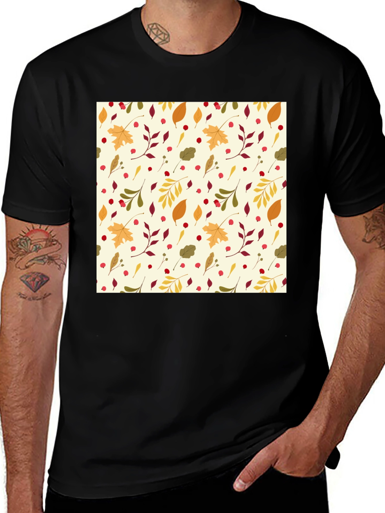 Variant 17 of Autumn Leaves Pattern Black T-Shirt