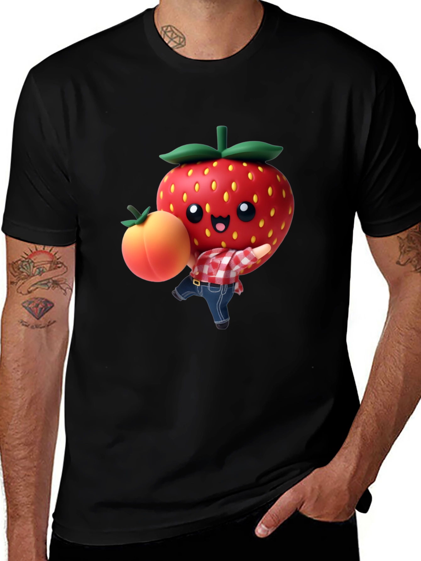 Strawberry & Peach Graphic Tee - Fun Fruit Design!
