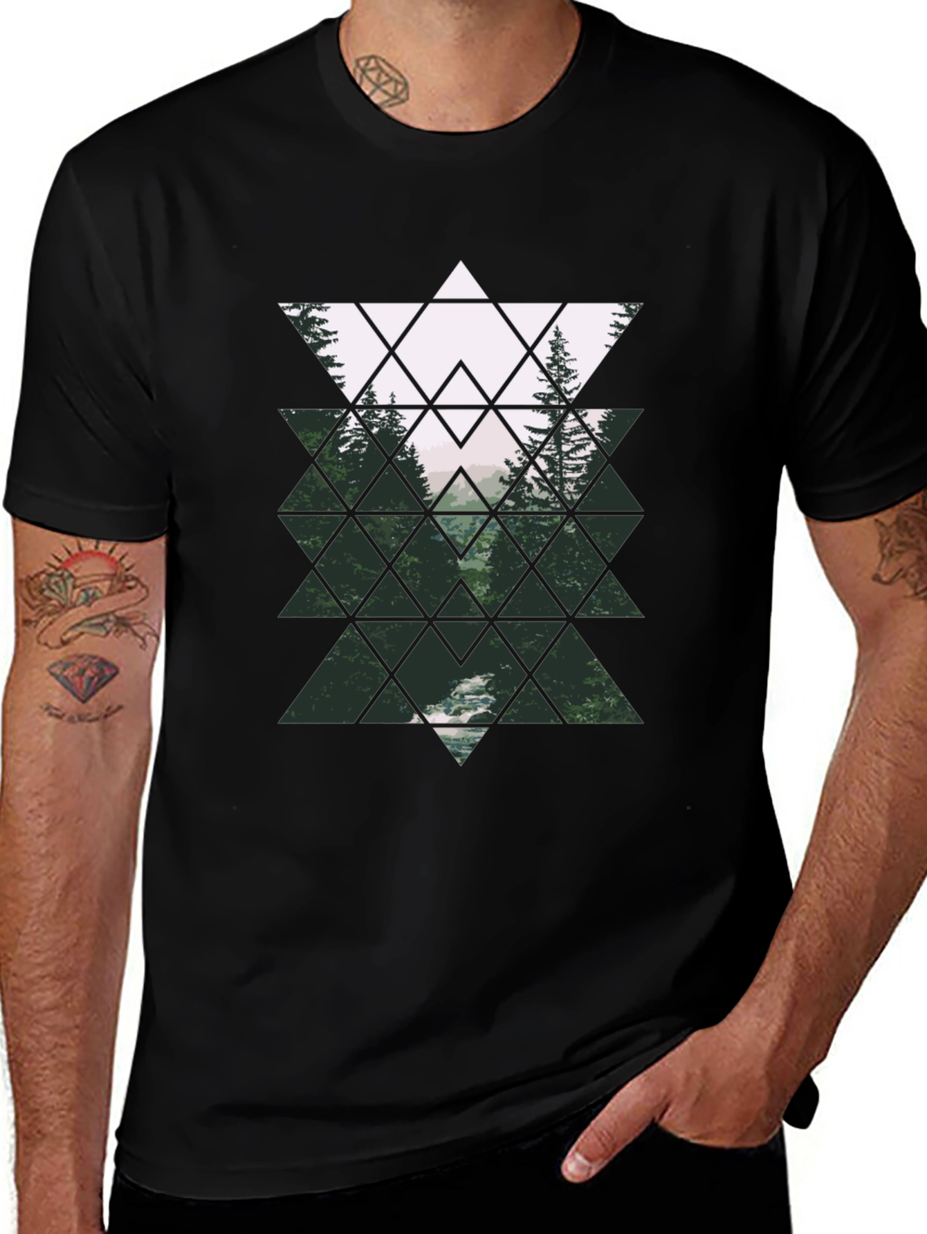 Geometric Forest Black T-Shirt