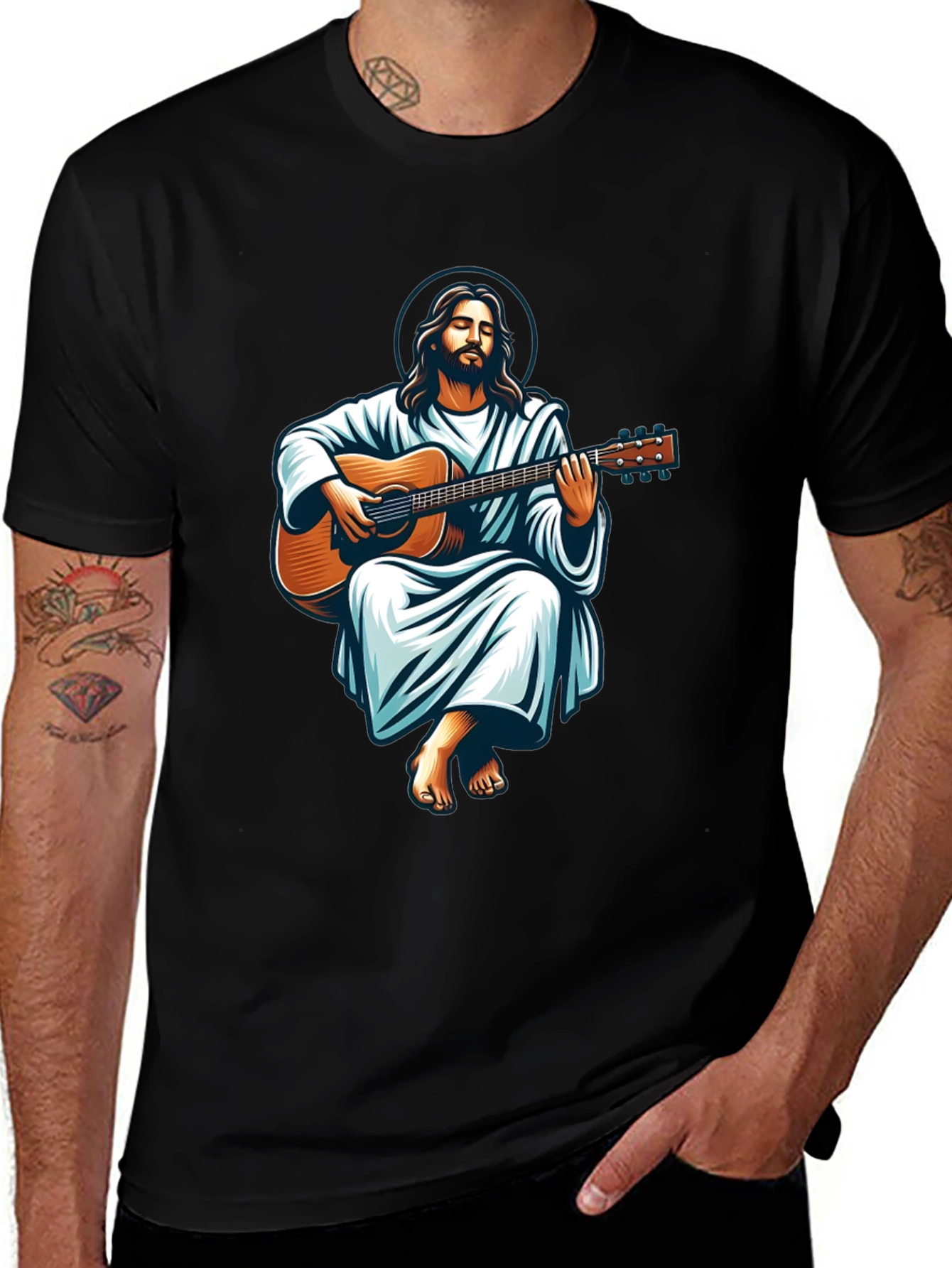 Variant 29 of Jesus Playing Guitar Graphic Tee