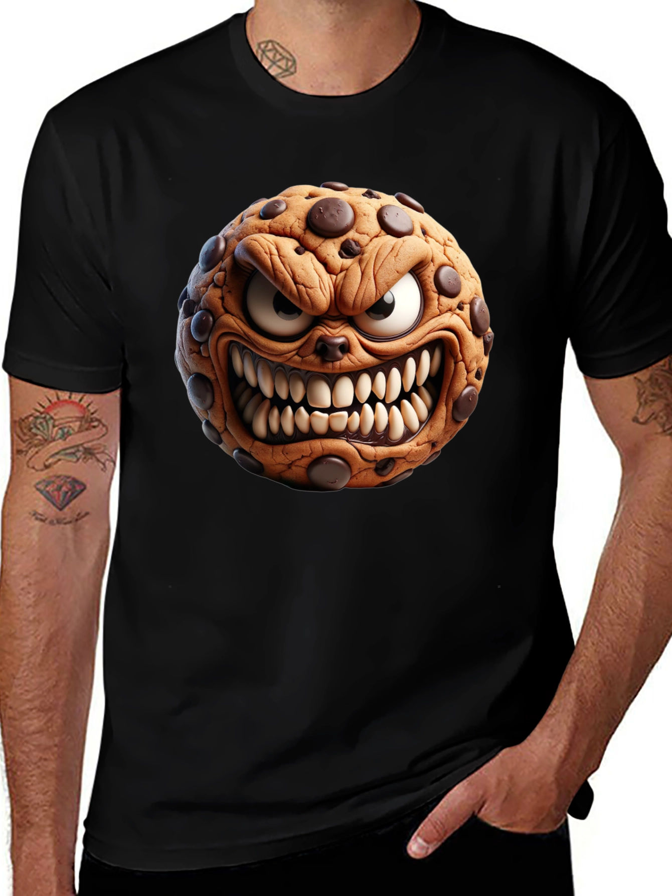Variant 17 of Men's Black T-Shirt - Evil Cookie Design