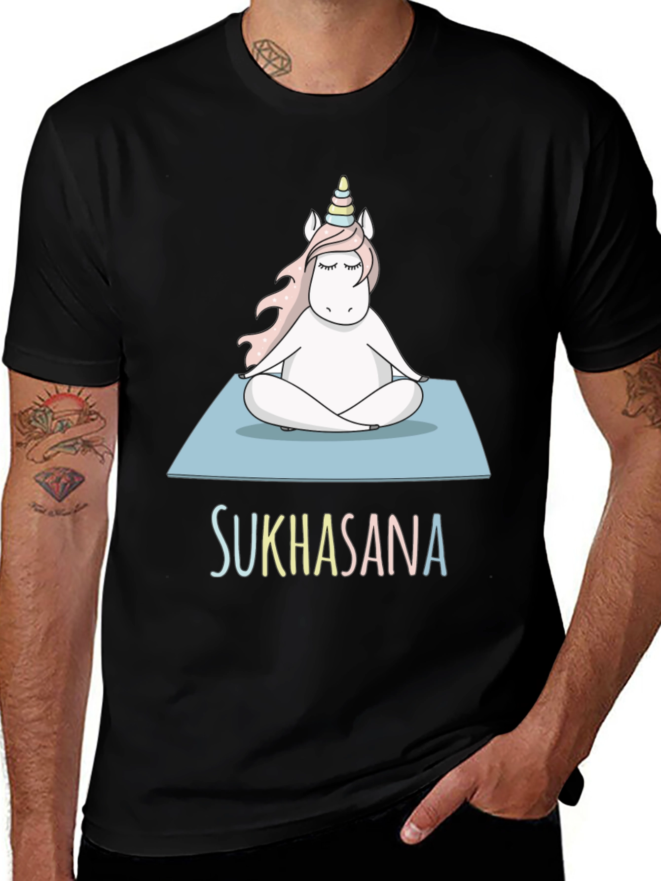 Variant 3 of Unicorn Sukhasana Yoga T-Shirt - Black Cotton Blend
