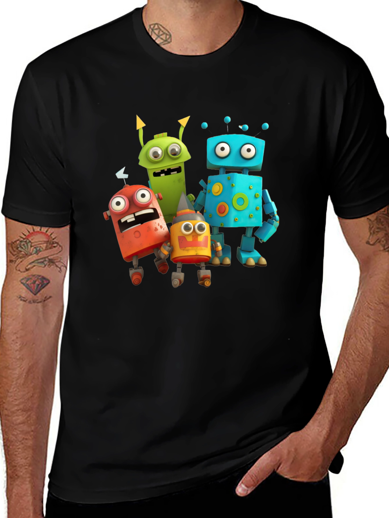 Variant 20 of Robot Cartoon Graphic Black T-Shirt