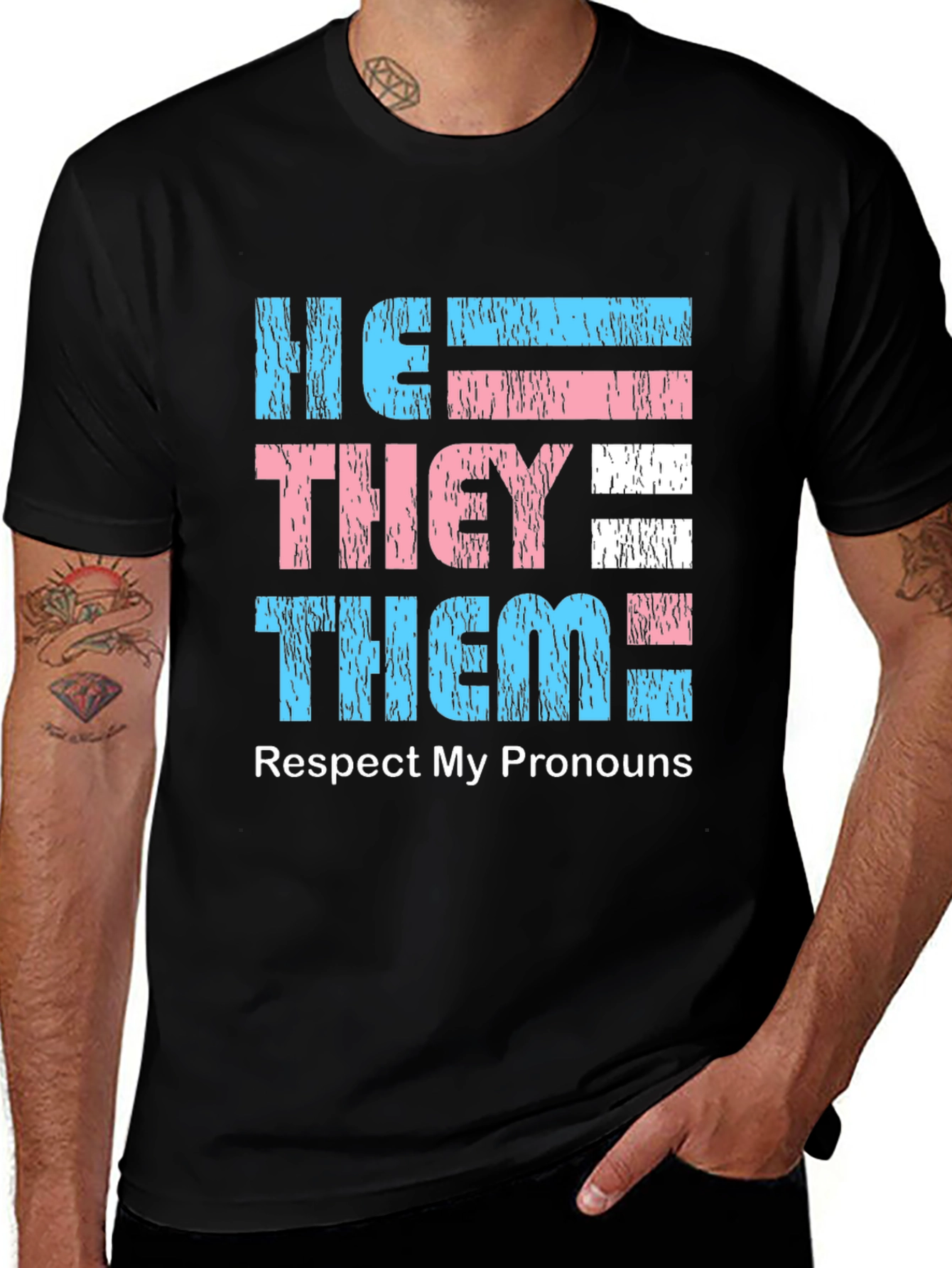 Variant 10 of Respect My Pronouns Transgender Pride T-Shirt
