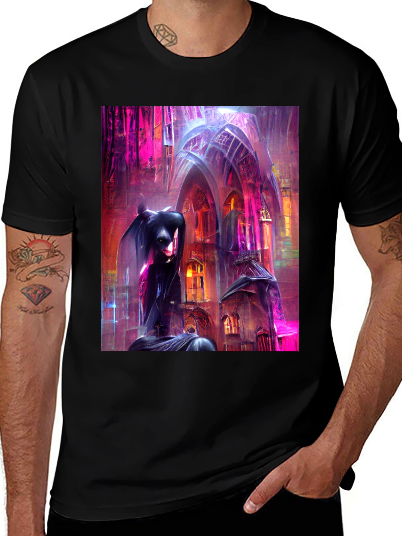 Black Gothic Art Tee - Dark Fantasy Style T-Shirt main image
