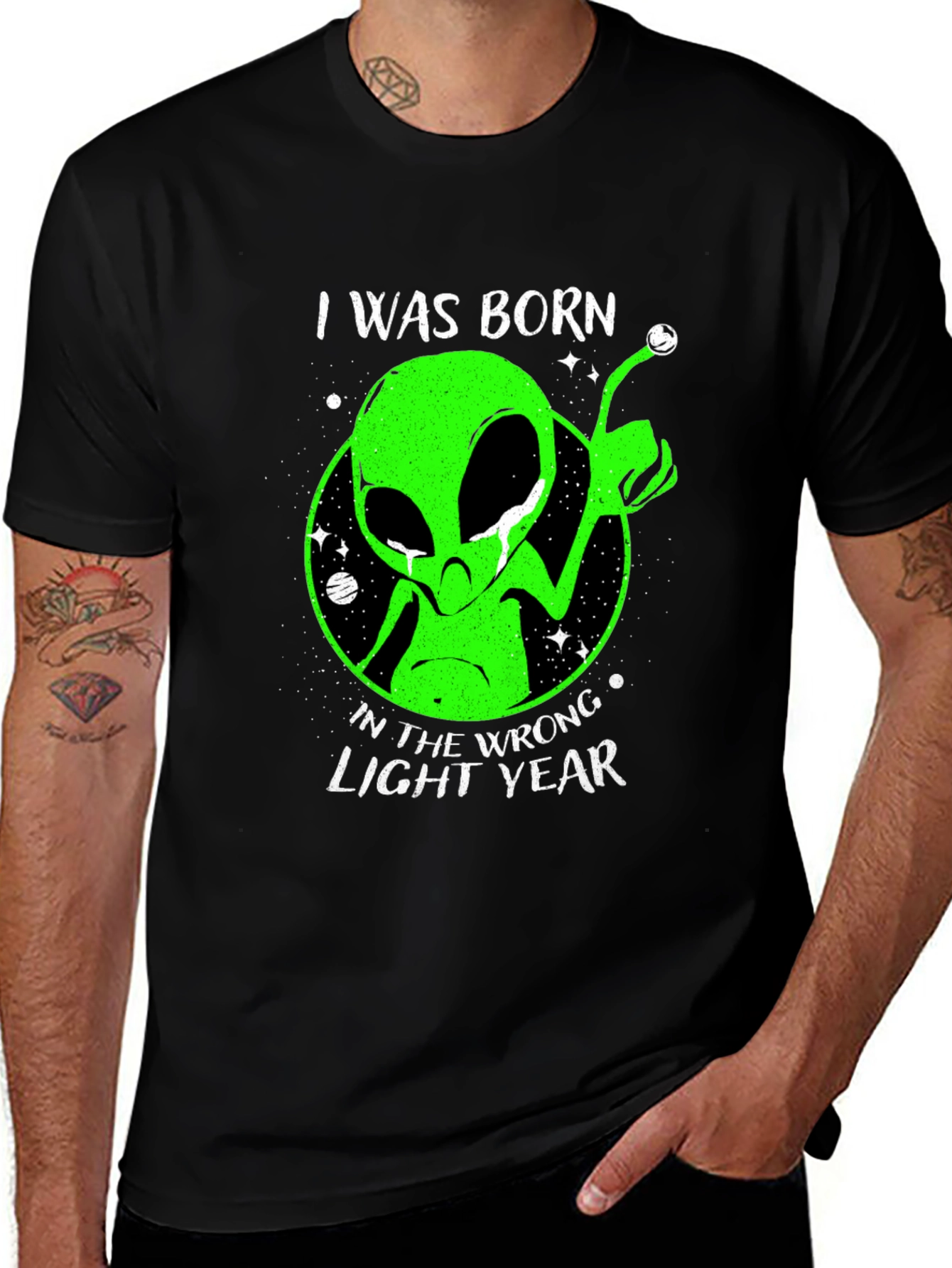 Variant 21 of Born in the Wrong Light Year Alien Graphic Tee
