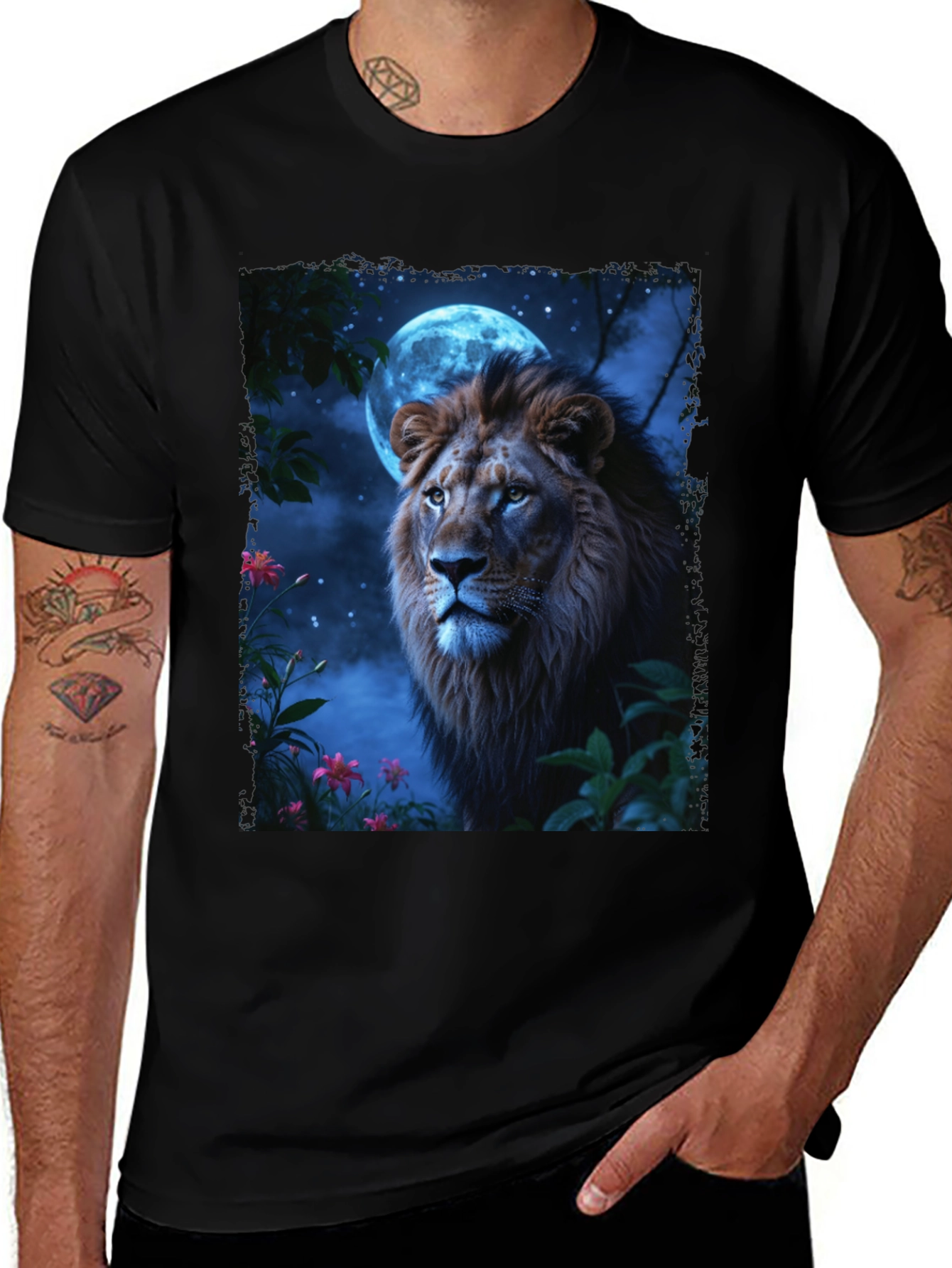 Variant 18 of Lion & Moon Graphic Tee - Black T-Shirt