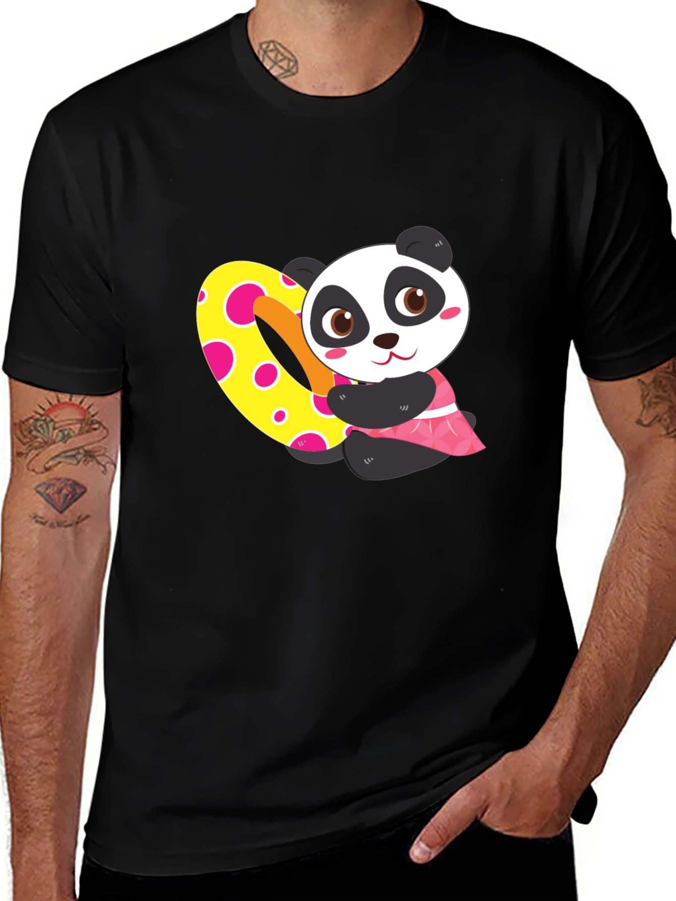 Variant 21 of Cute Panda Heart Graphic Black T-Shirt