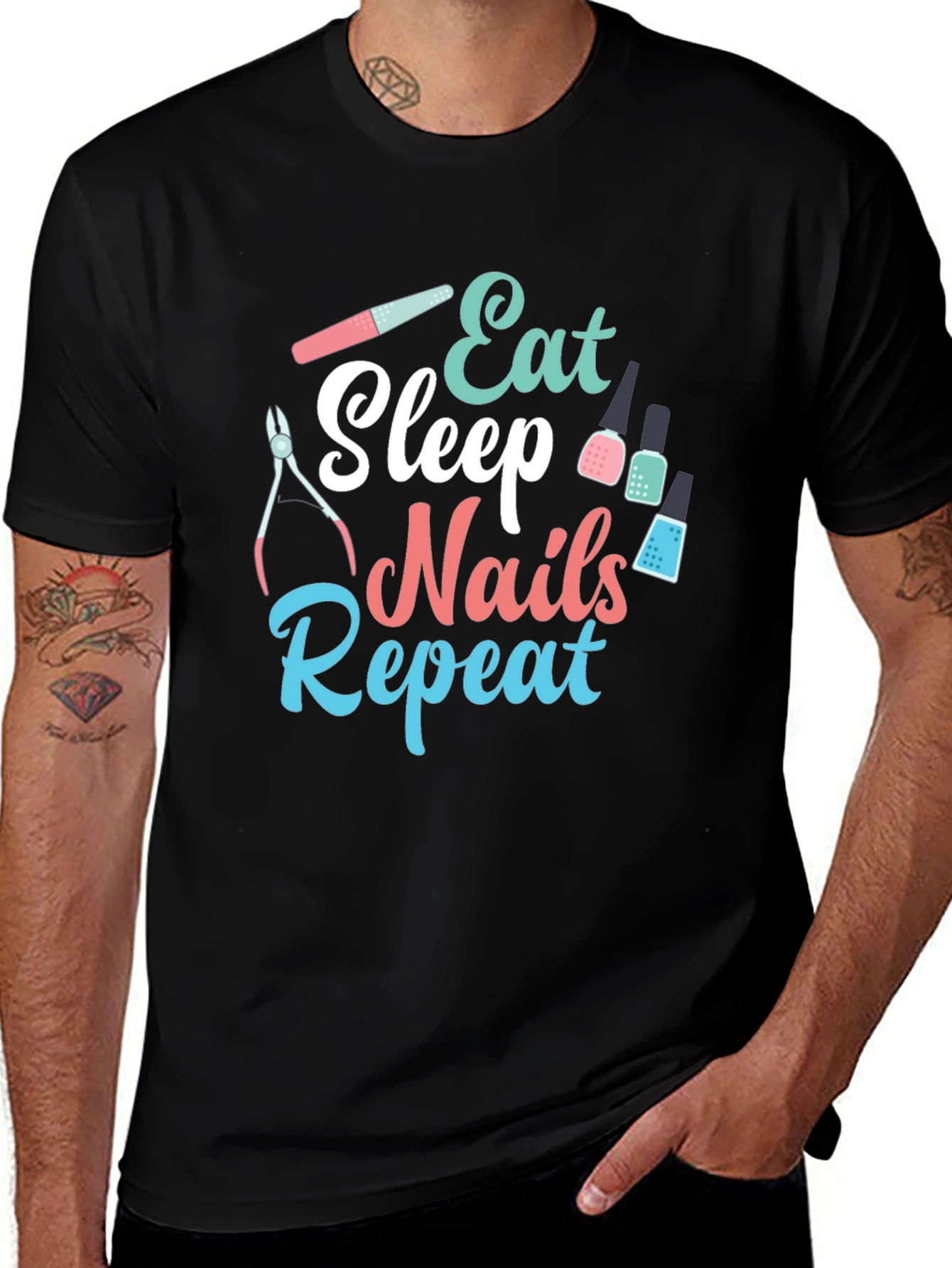 Eat Sleep Nails Repeat Black T-Shirt