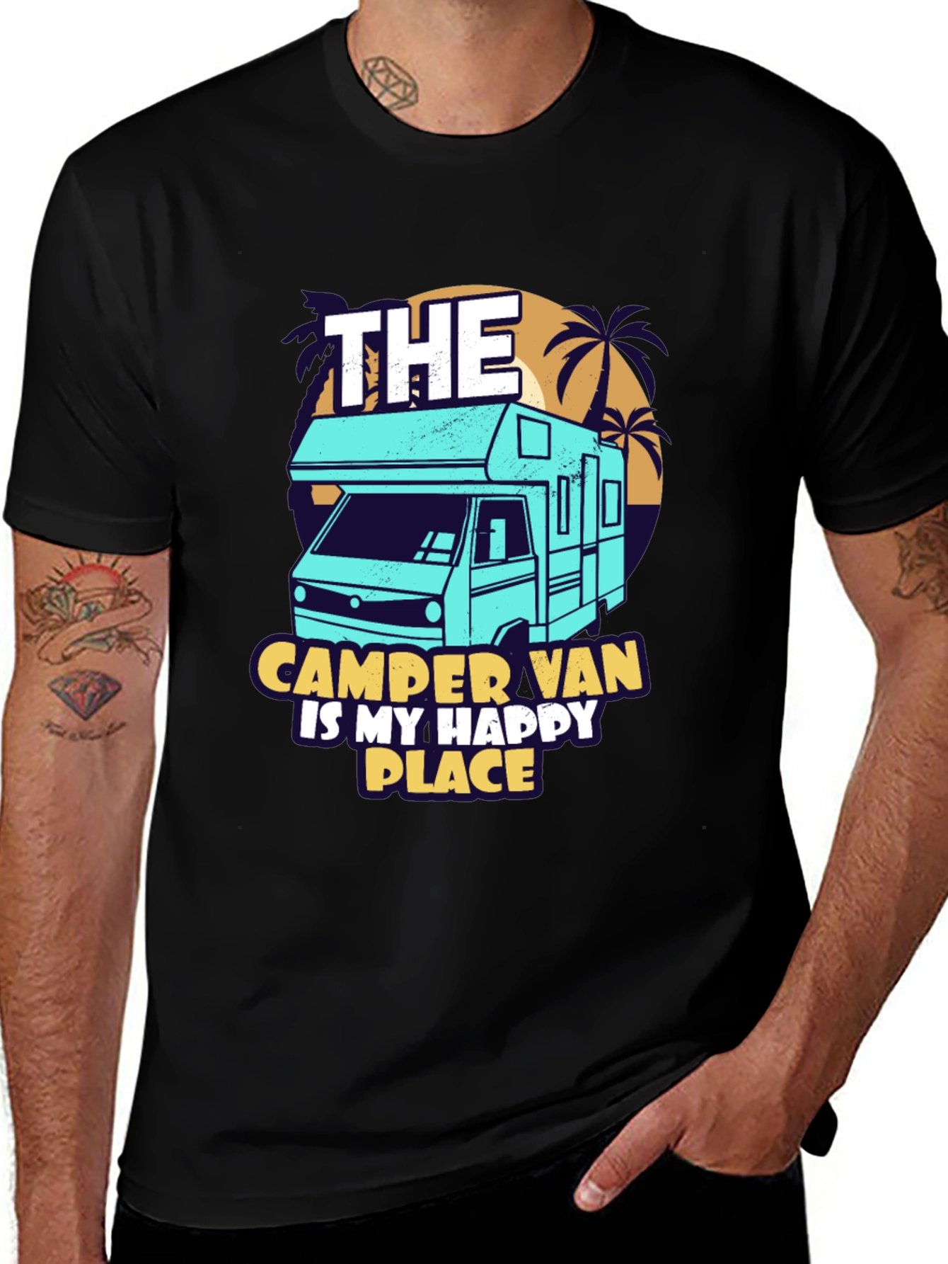 Variant 27 of Camper Van Happy Place Black Graphic Tee