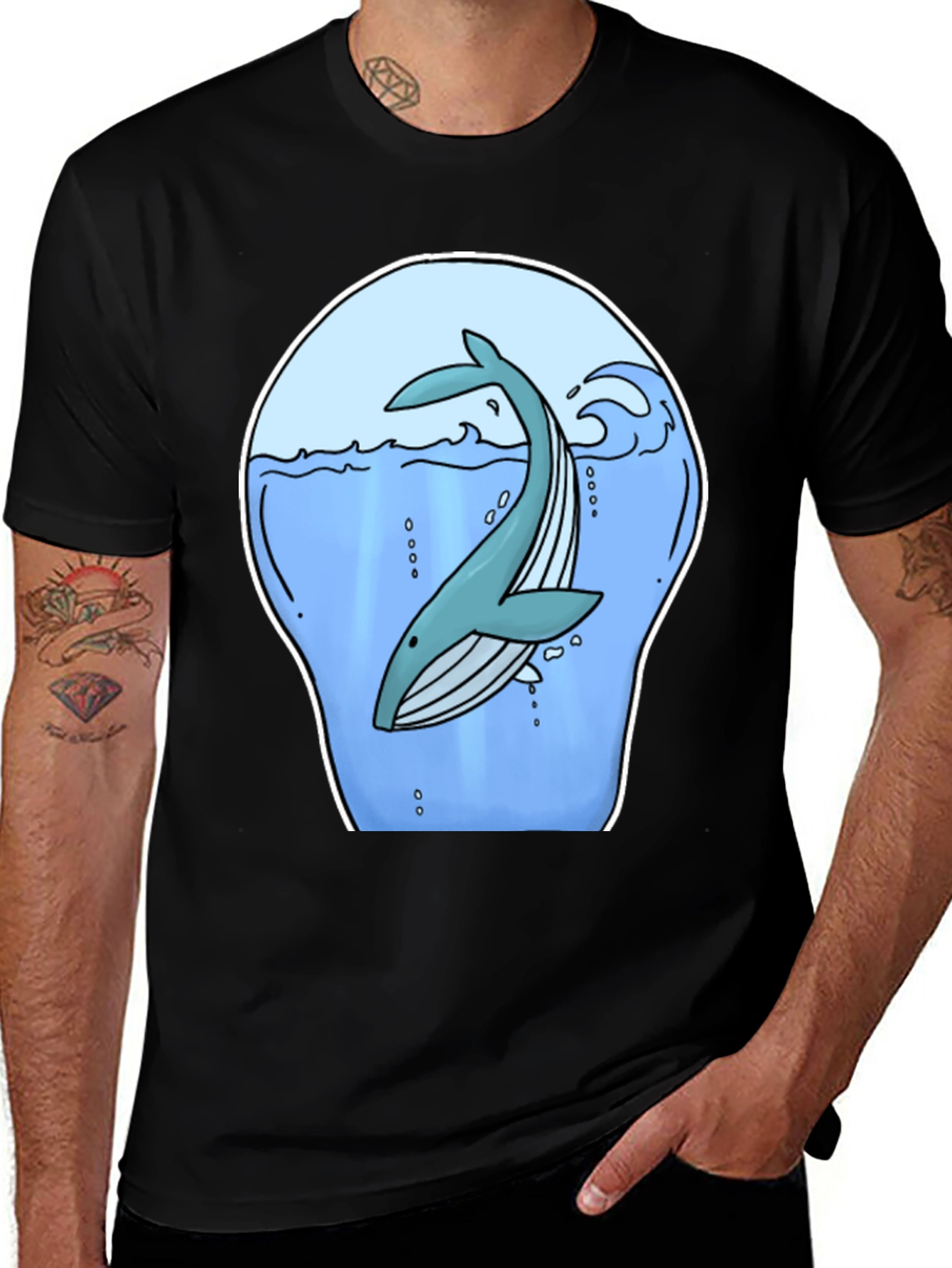 Variant 21 of Whale Graphic Print Black T-Shirt