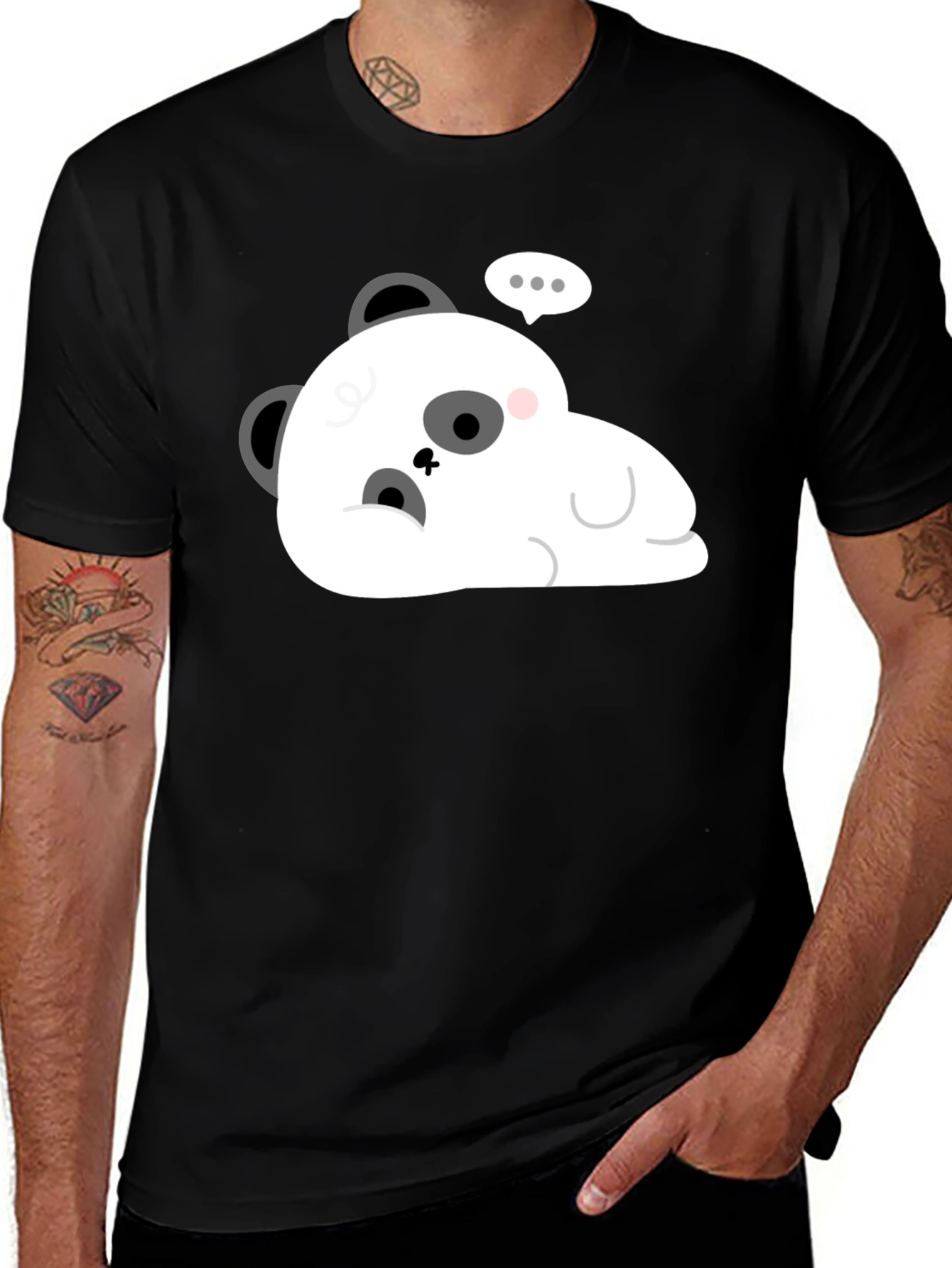 Variant 30 of Cute Cartoon Panda Graphic T-Shirt - Black