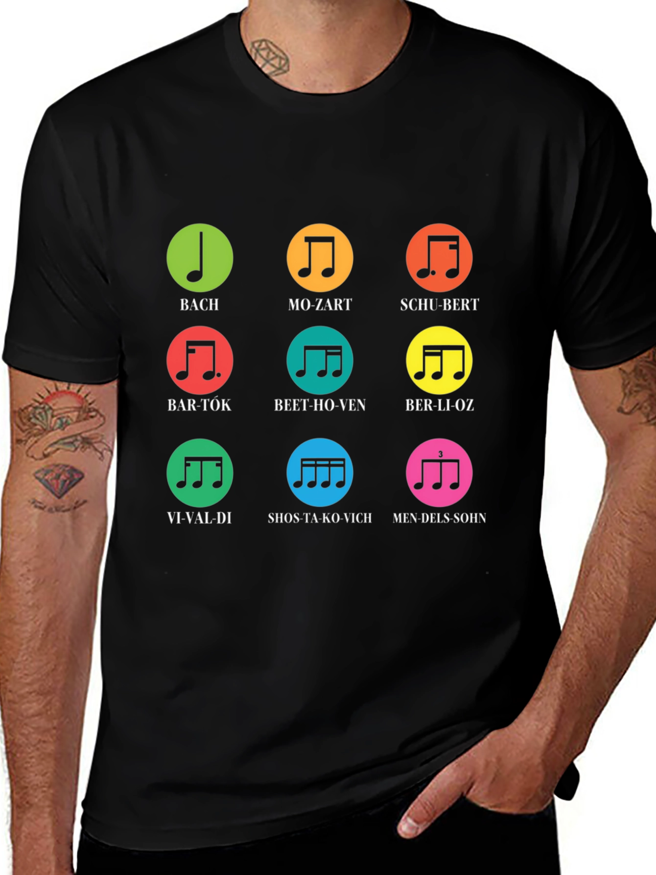 Variant 28 of Composer Music Notes T-Shirt - Bach Mozart