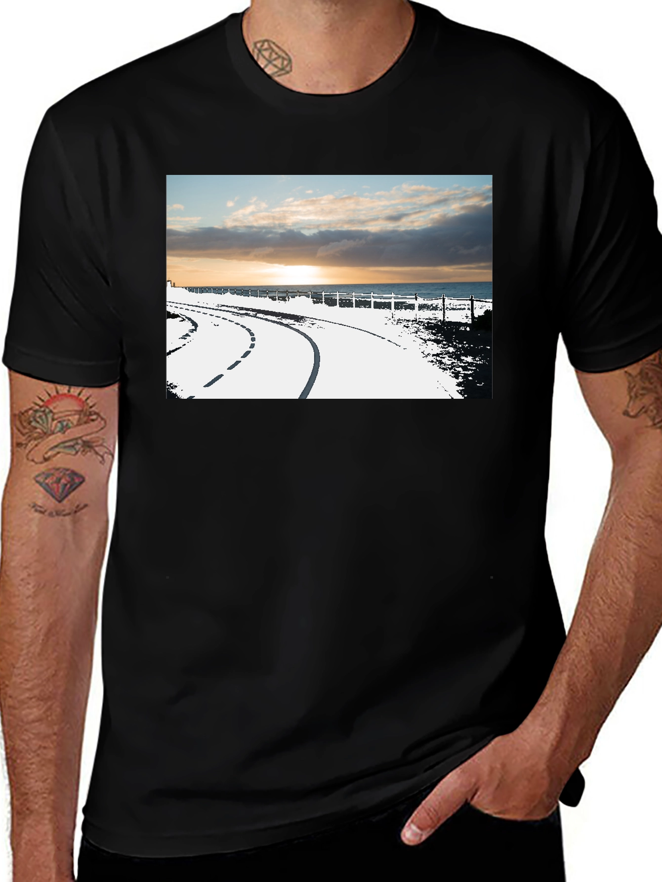 Variant 23 of Sunset Road Graphic Tee - Black Cotton Casual T-Shirt
