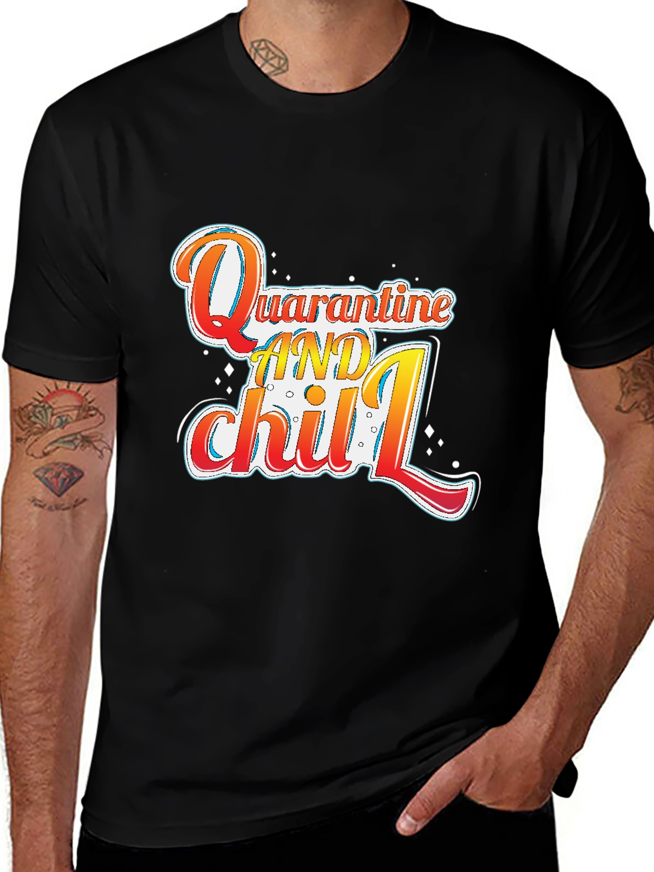 Variant 16 of Quarantine and Chill Graphic Tee - Black Cotton Blend