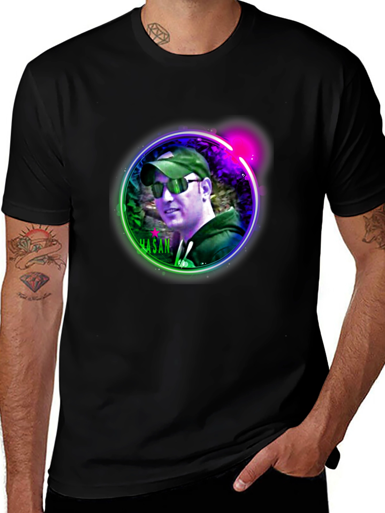 Variant 25 of Custom Neon Portrait Graphic T-Shirt