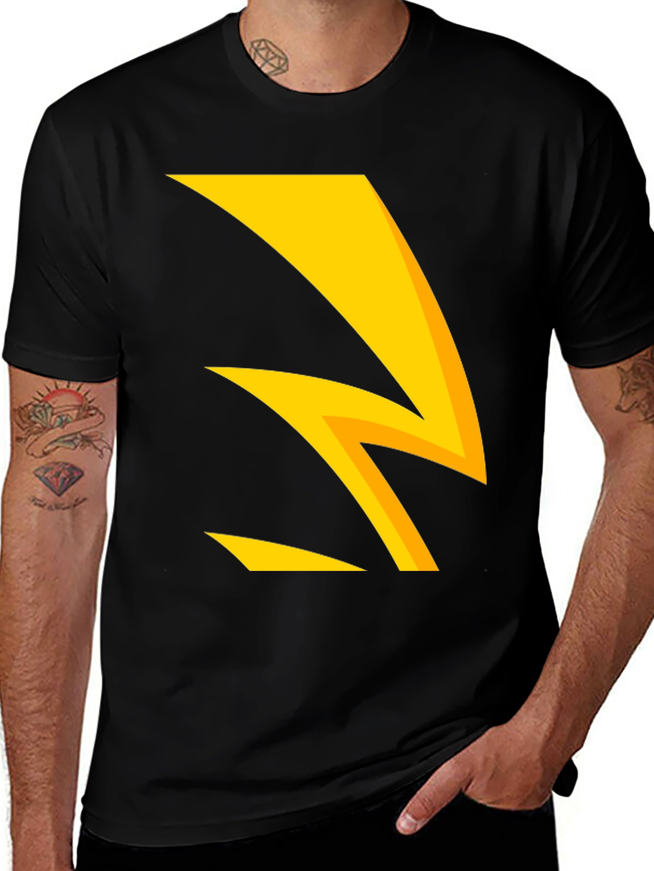 Variant 9 of Bold Lightning Bolt Graphic Tee - Black Cotton Blend