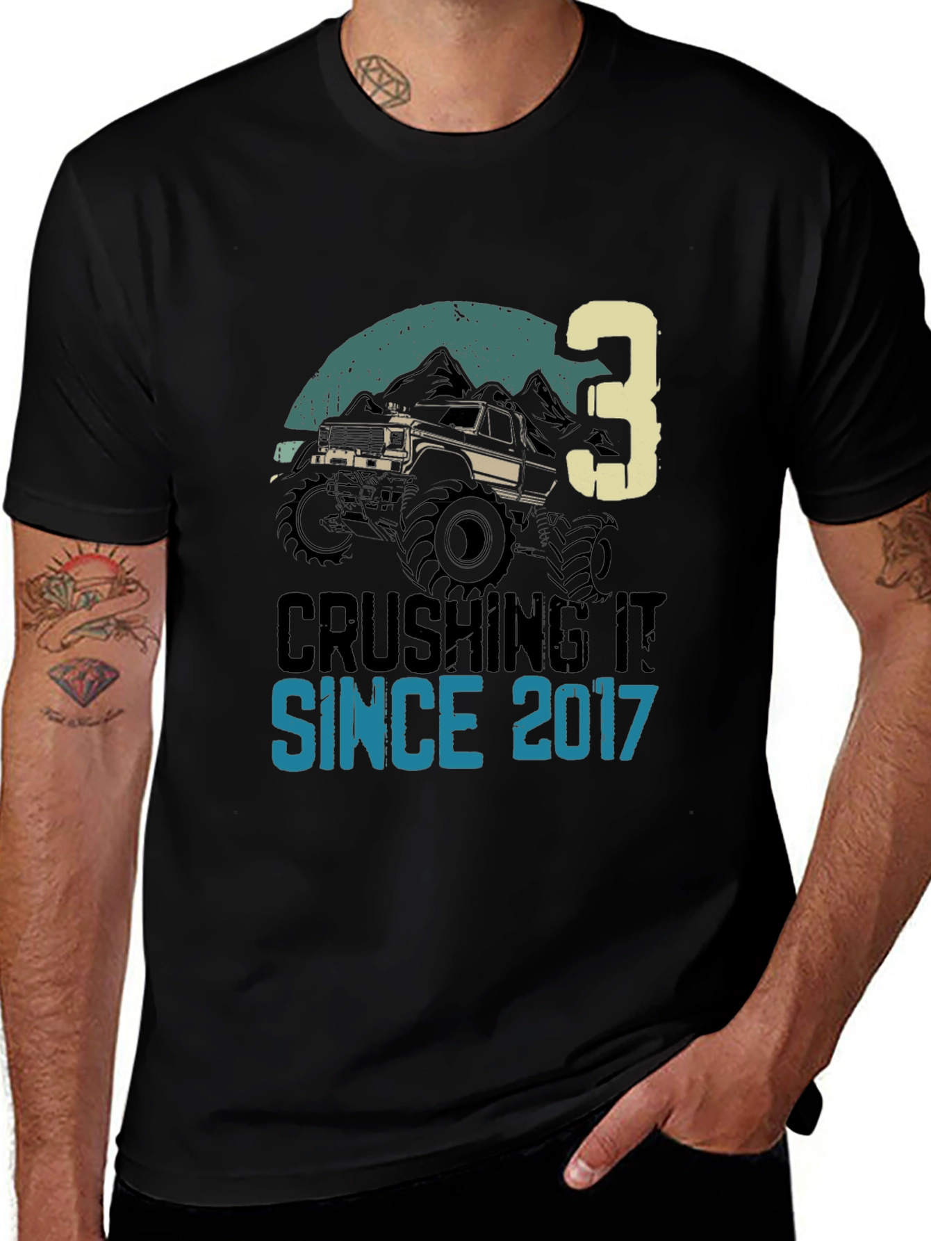 Crushing It Since 2017 3rd Birthday Monster Truck T-Shirt