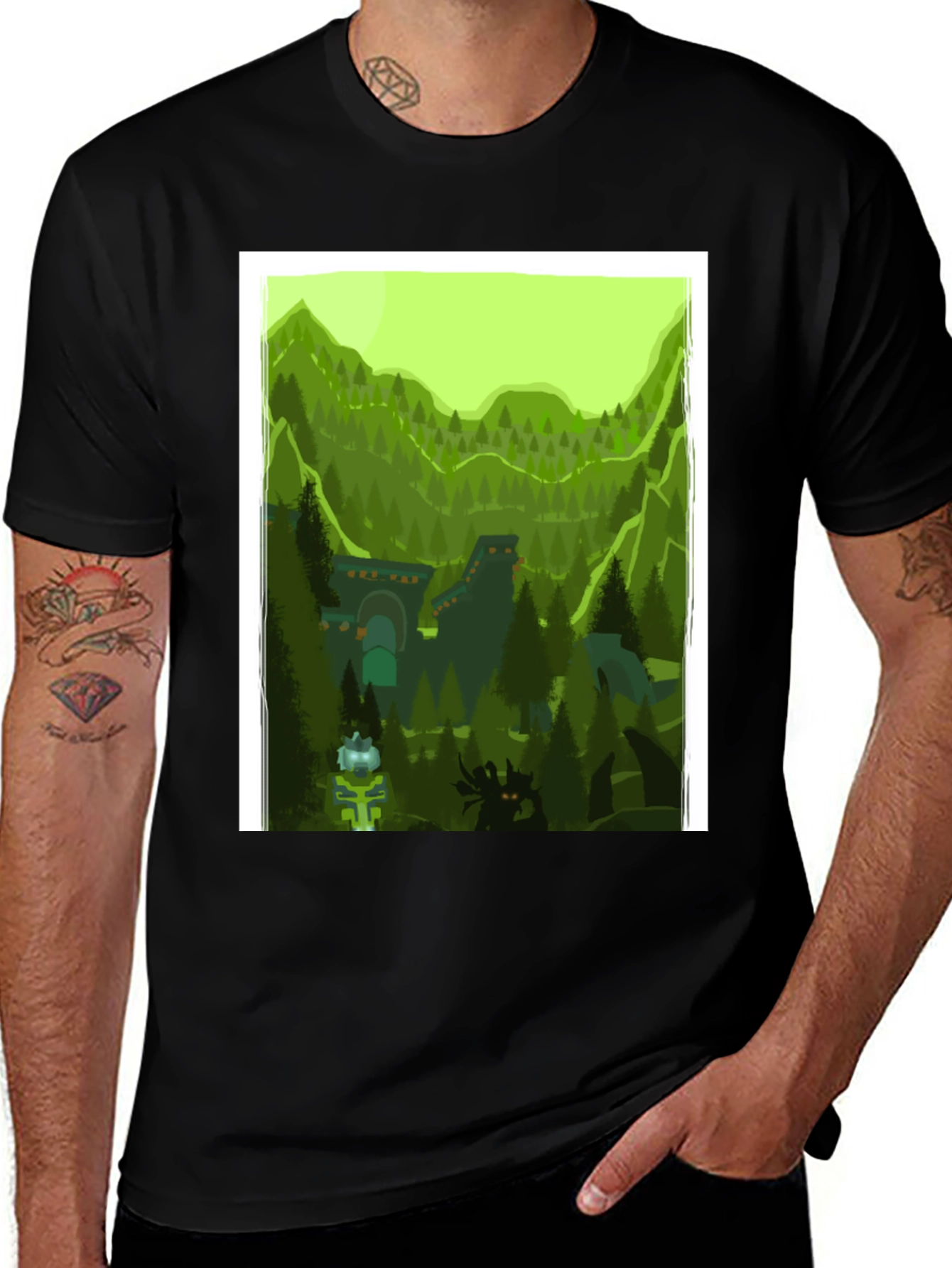 Variant 16 of Forest Landscape Graphic Tee - Black Cotton T-Shirt