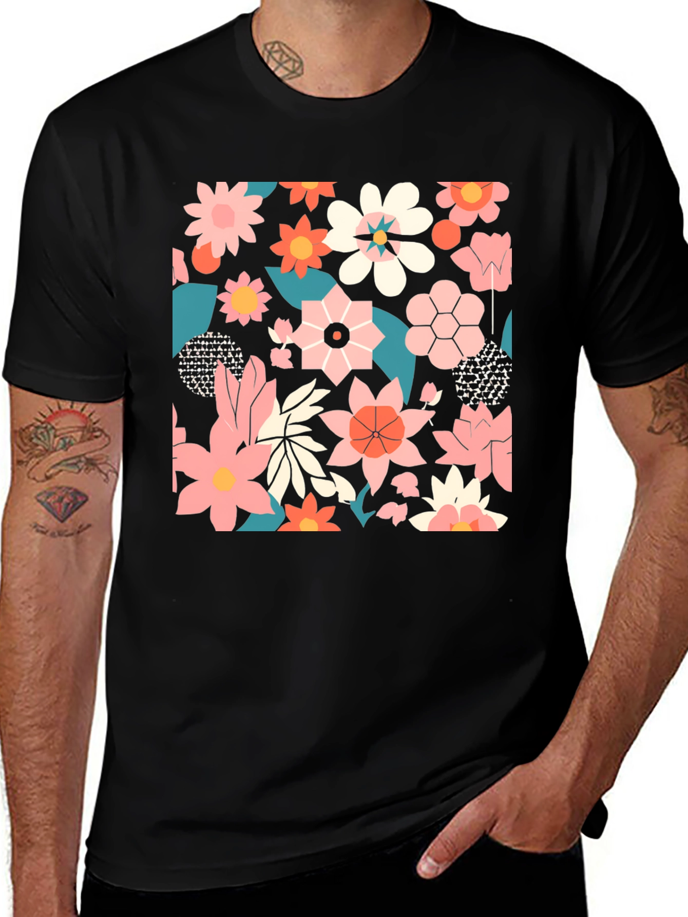 Variant 27 of Floral Print Black T-Shirt