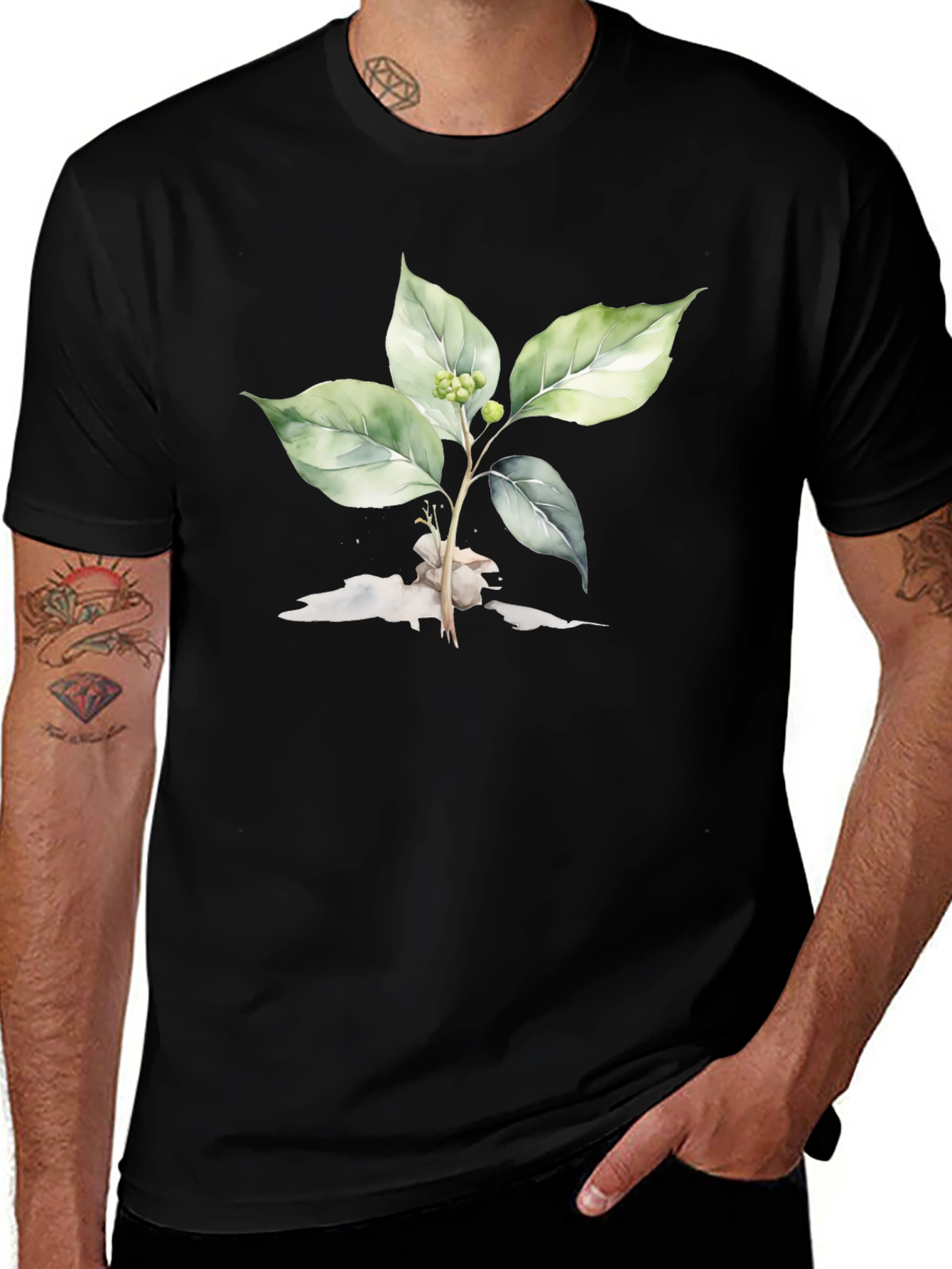 Botanical Print Black T-Shirt