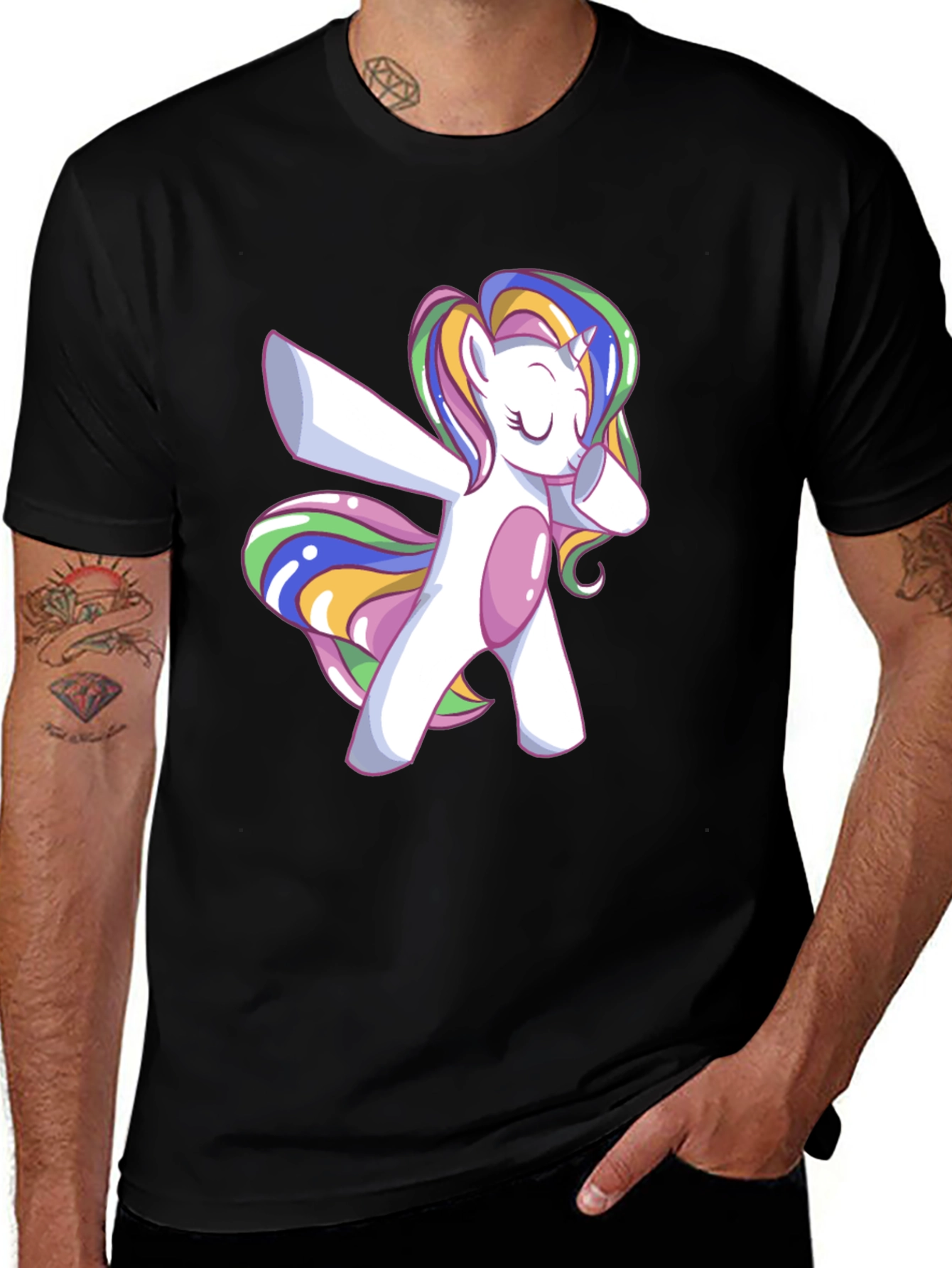 Variant 28 of Dabbing Unicorn Graphic Tee - Men's Black T-Shirt