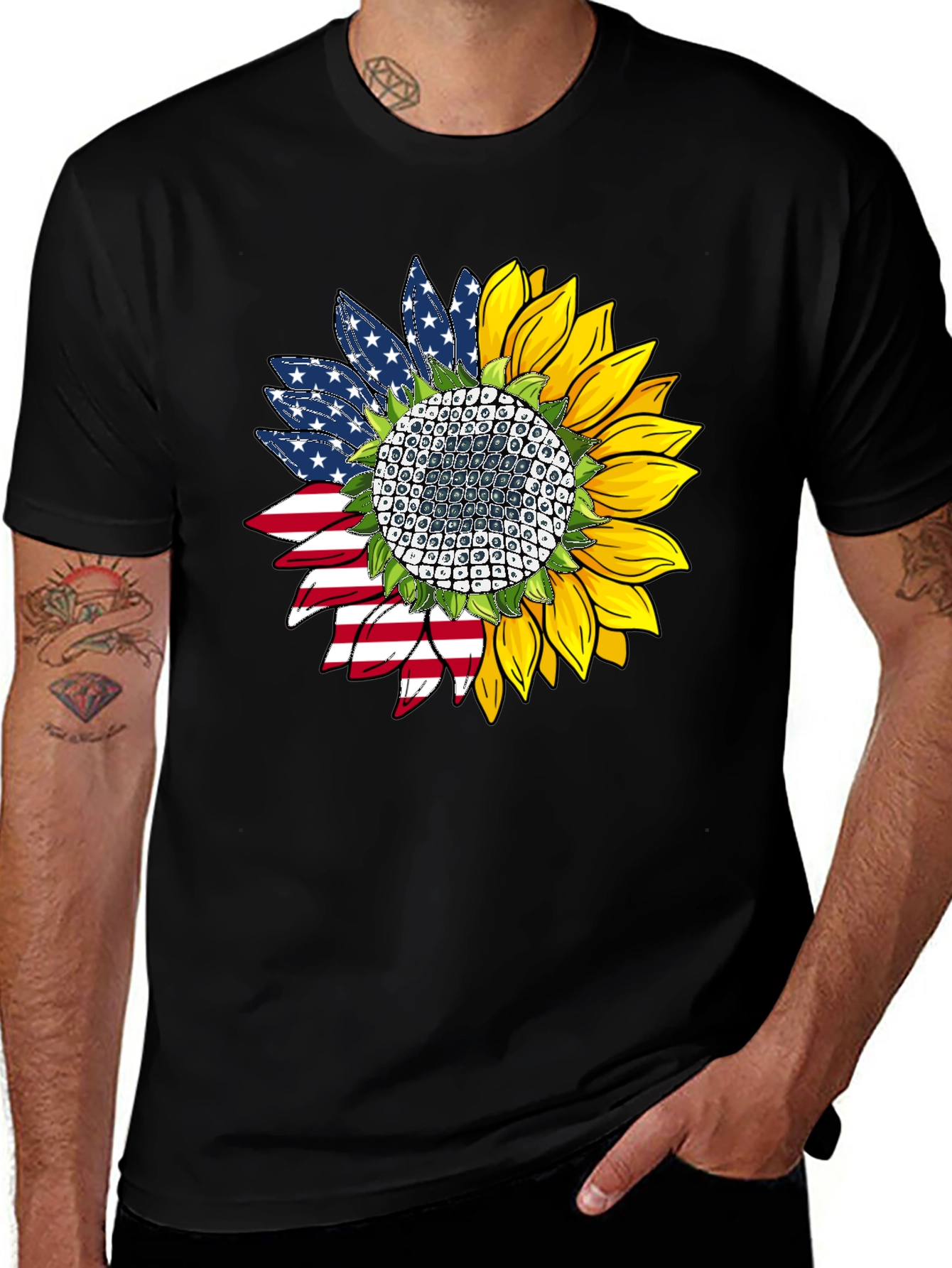 Variant 22 of American Flag Sunflower Graphic Tee